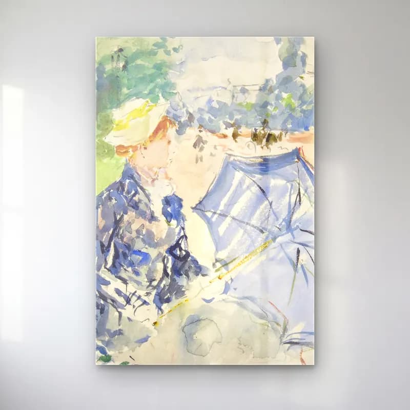 Berthe Morisot – A Woman Seated at a Bench on the Avenue du Bois cam tablo — Berthe Morisot – A Woman Seated at a Bench on the Avenue du Bois — suluboya elbiseli kadın