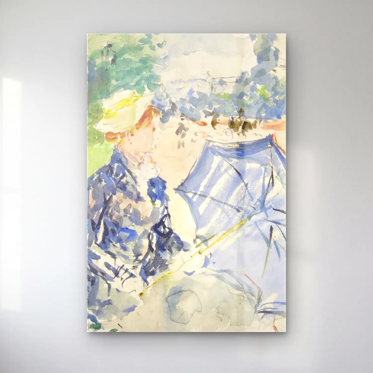 Berthe Morisot – A Woman Seated at a Bench on the Avenue du Bois cam tablo — Berthe Morisot – A Woman Seated at a Bench on the Avenue du Bois — suluboya elbiseli kadın