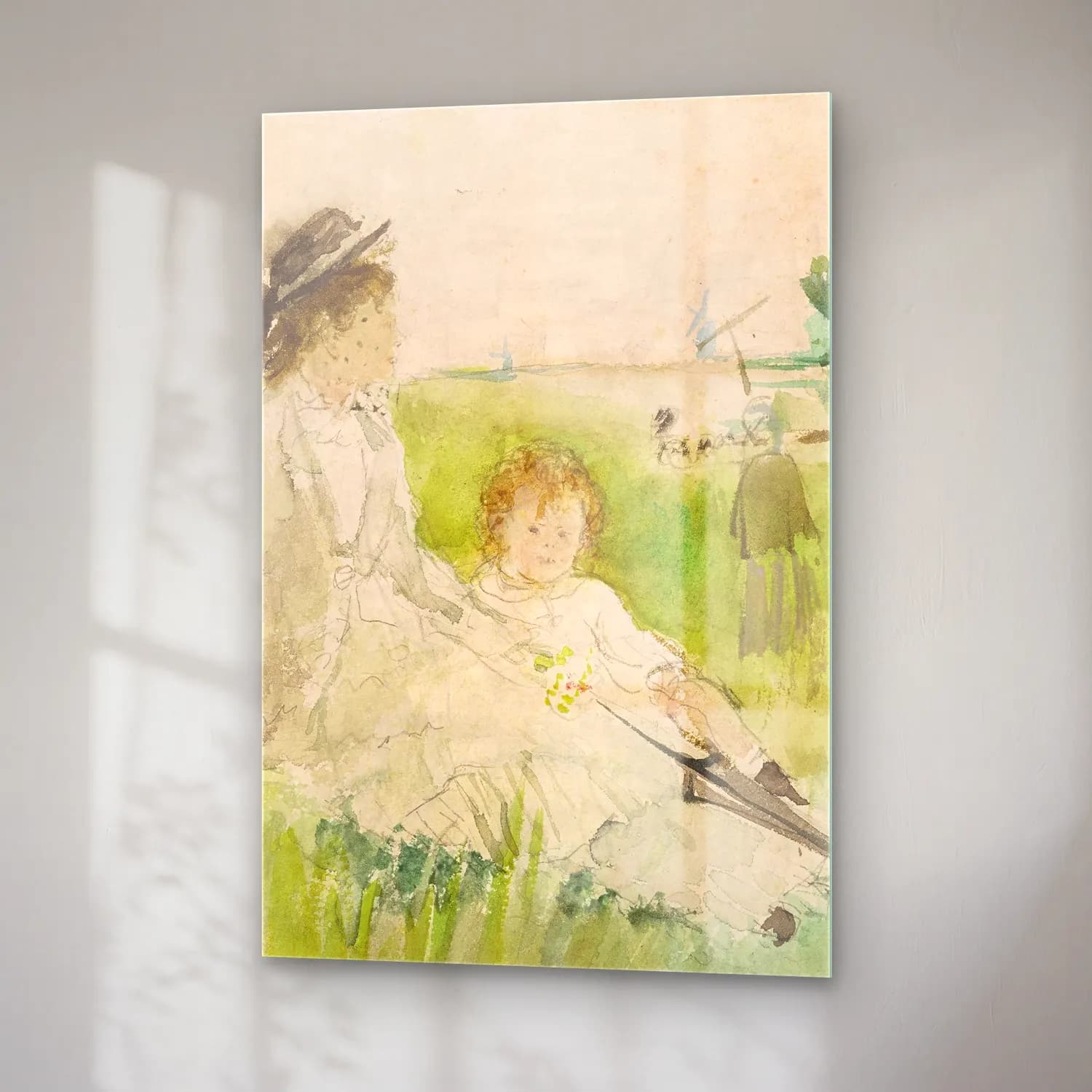 Berthe Morisot – A Woman and Child Seated on the Grass cam tablo — sağ açıdan görünüm