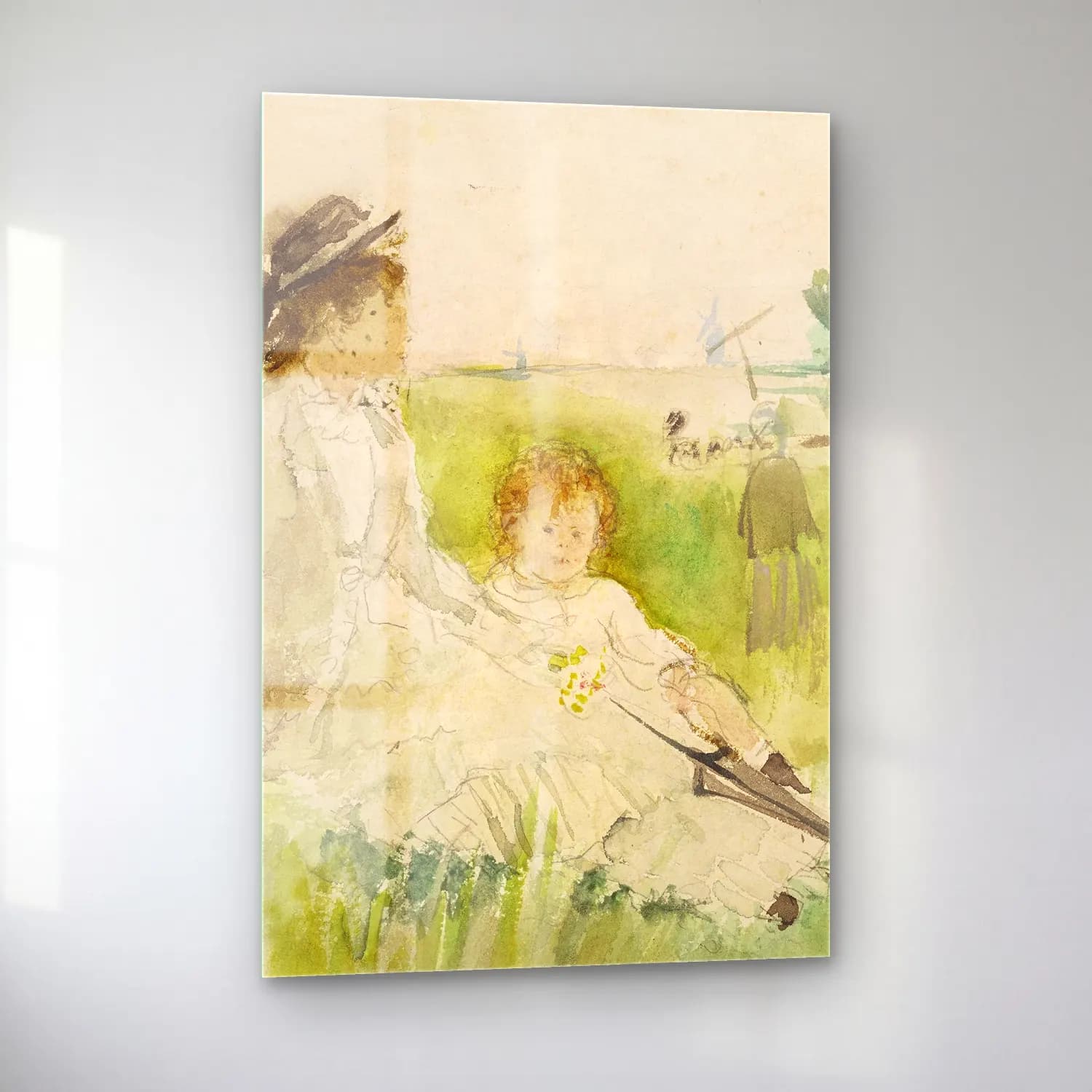 Berthe Morisot – A Woman and Child Seated on the Grass cam tablo — sol açıdan görünüm