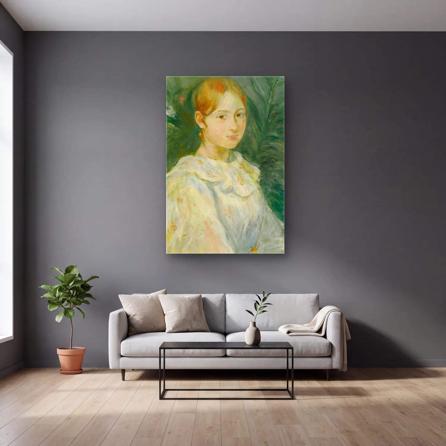 Berthe Morisot – Alice Gamby En Buste cam tablo — gri duvarlı salonda