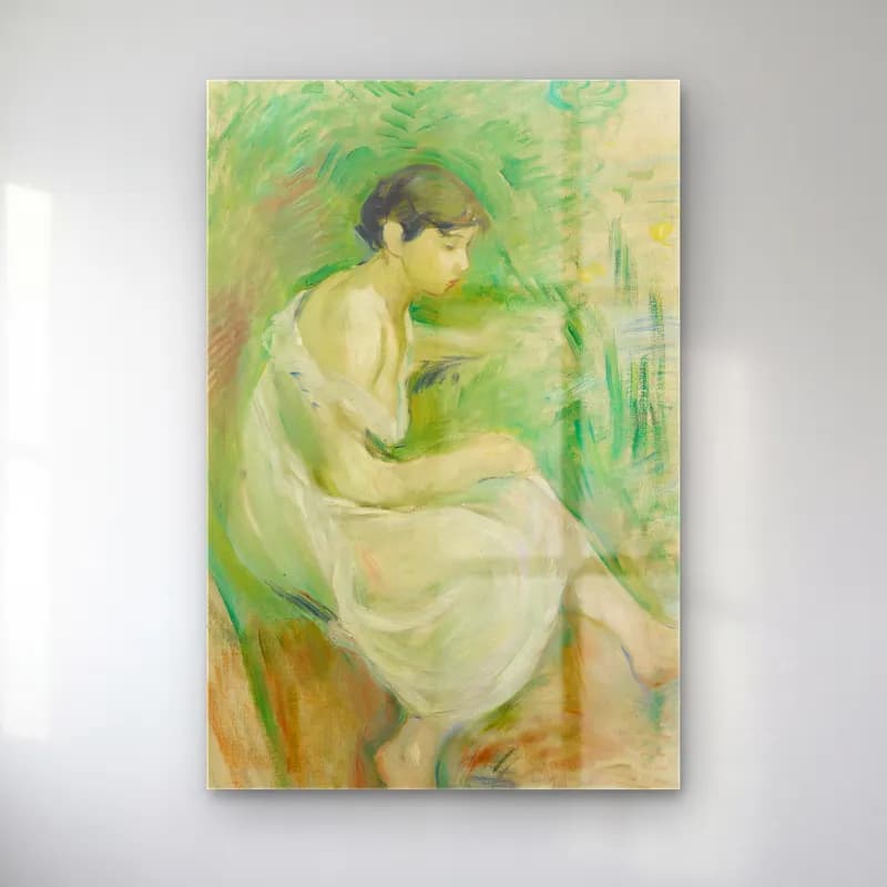 Berthe Morisot – Baigneuse En Chemise cam tablo — Berthe Morisot – Baigneuse En Chemise — empresyonist elbiseli kadın