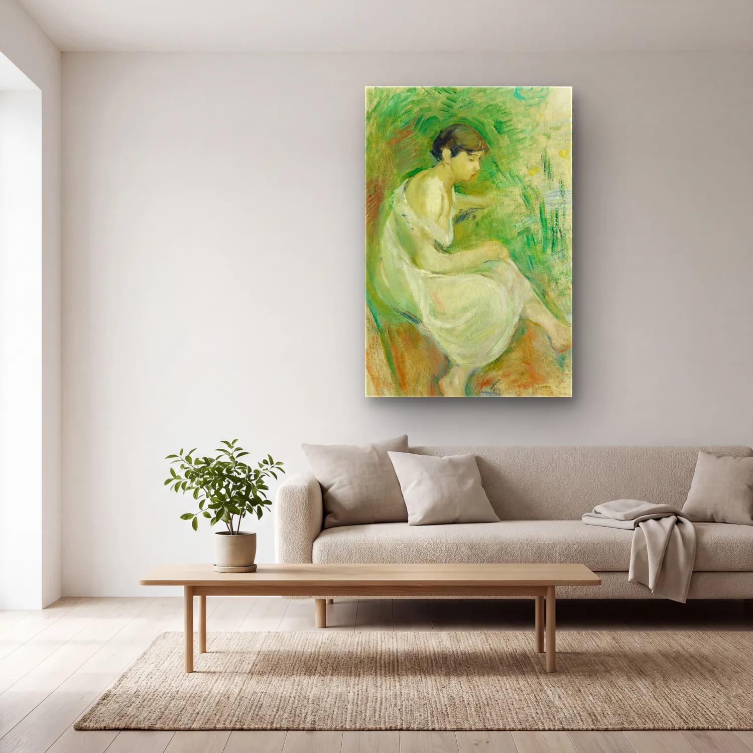 Berthe Morisot – Baigneuse En Chemise cam tablo — açık renk salonda