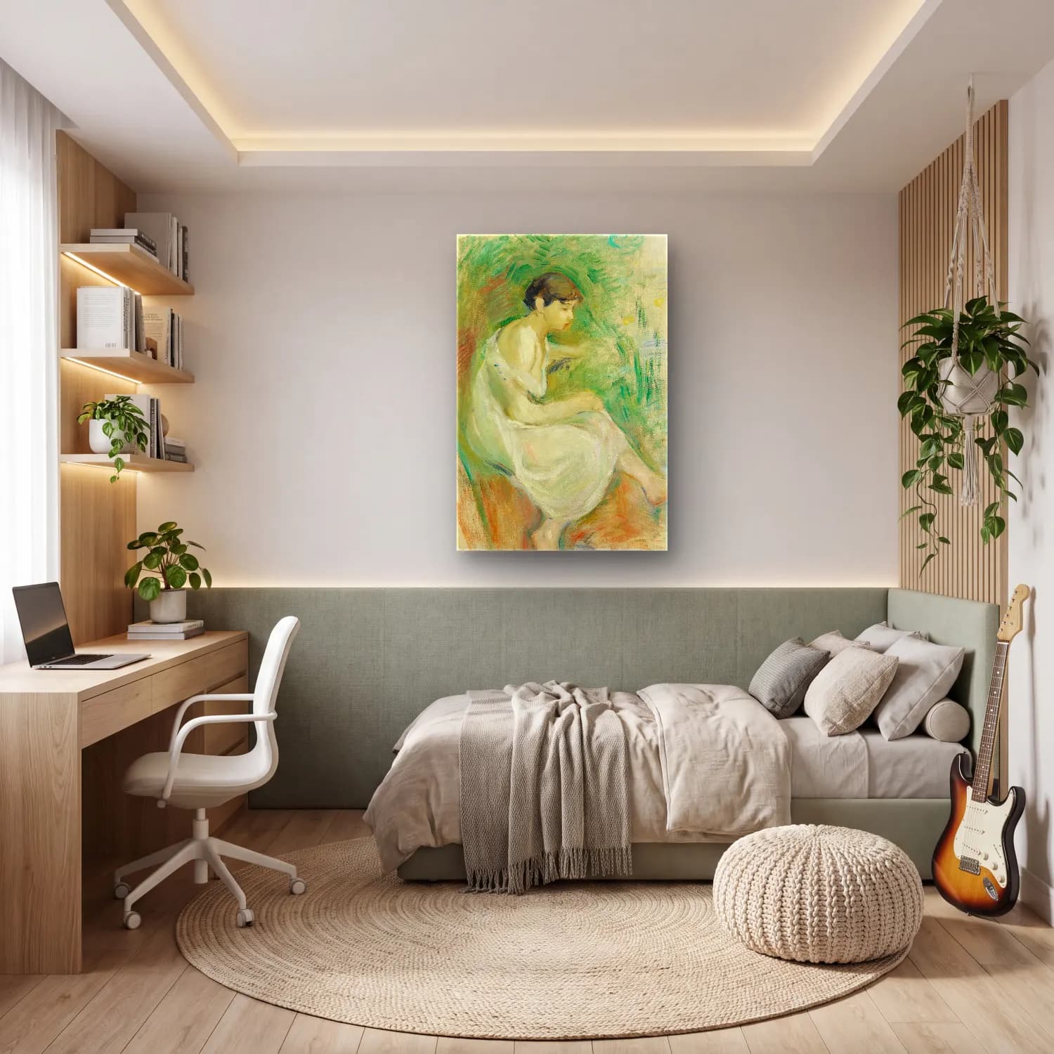 Berthe Morisot – Baigneuse En Chemise cam tablo — genç odasında