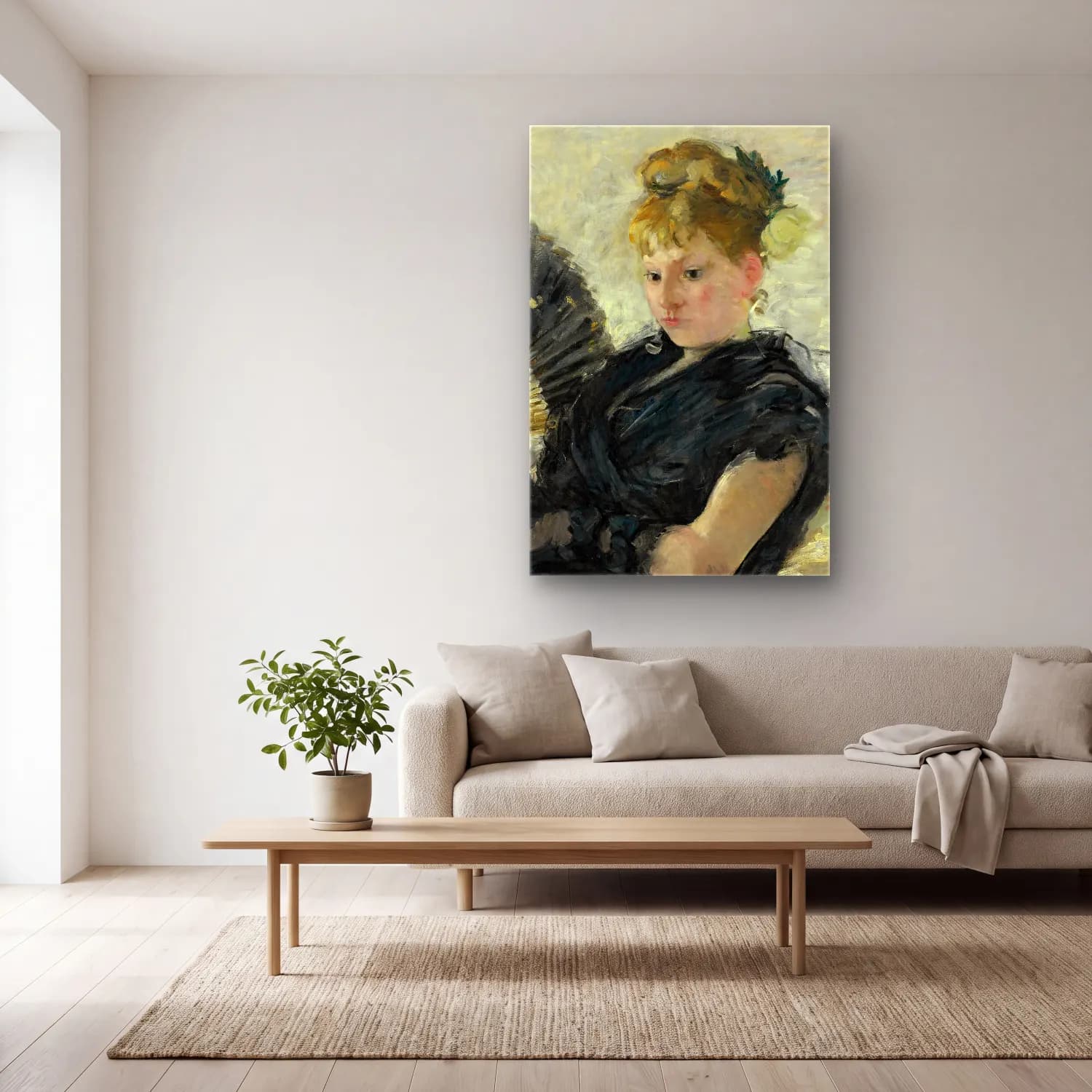 Berthe Morisot – Femme À L’éventail cam tablo — açık renk salonda