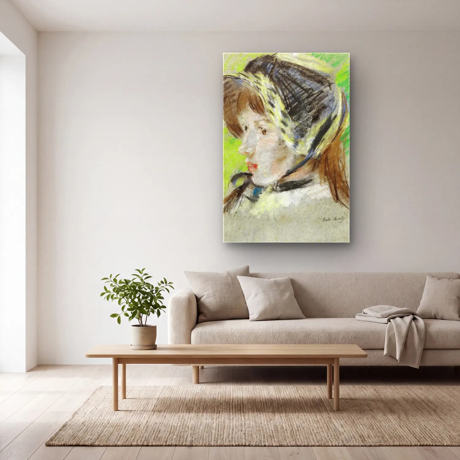 Berthe Morisot – Jeanne Pontillon À La Capeline cam tablo — açık renk salonda