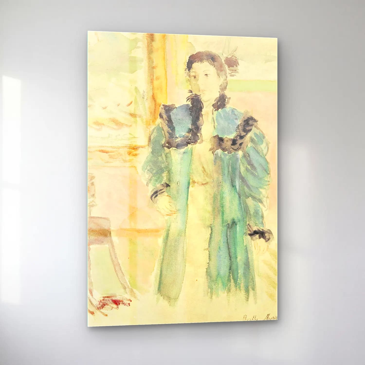 Berthe Morisot – Jeune Fille Au Manteau Vert (Marthe) cam tablo — sol açıdan görünüm