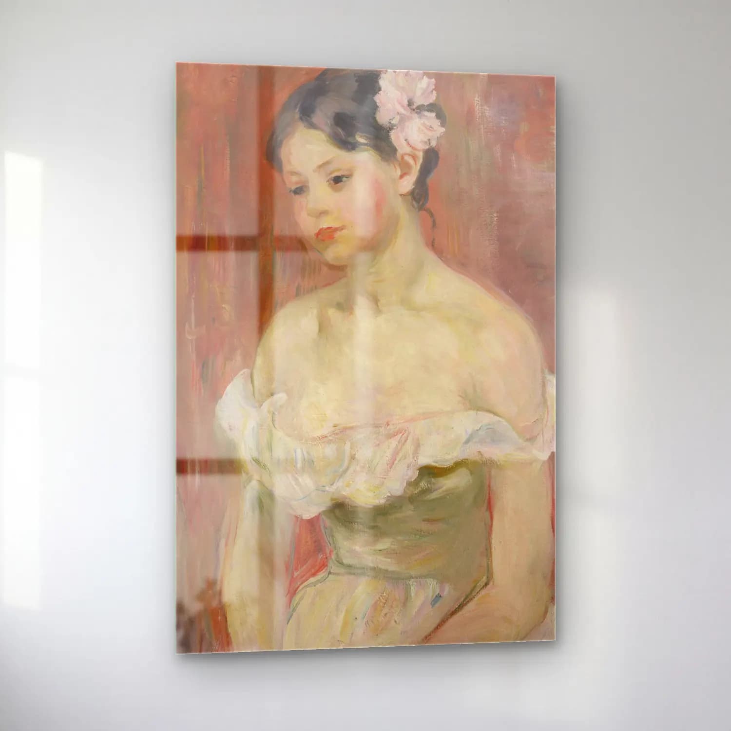 Berthe Morisot – Jeune fille au décolleté, la fleur aux cheveux cam tablo — sol açıdan görünüm