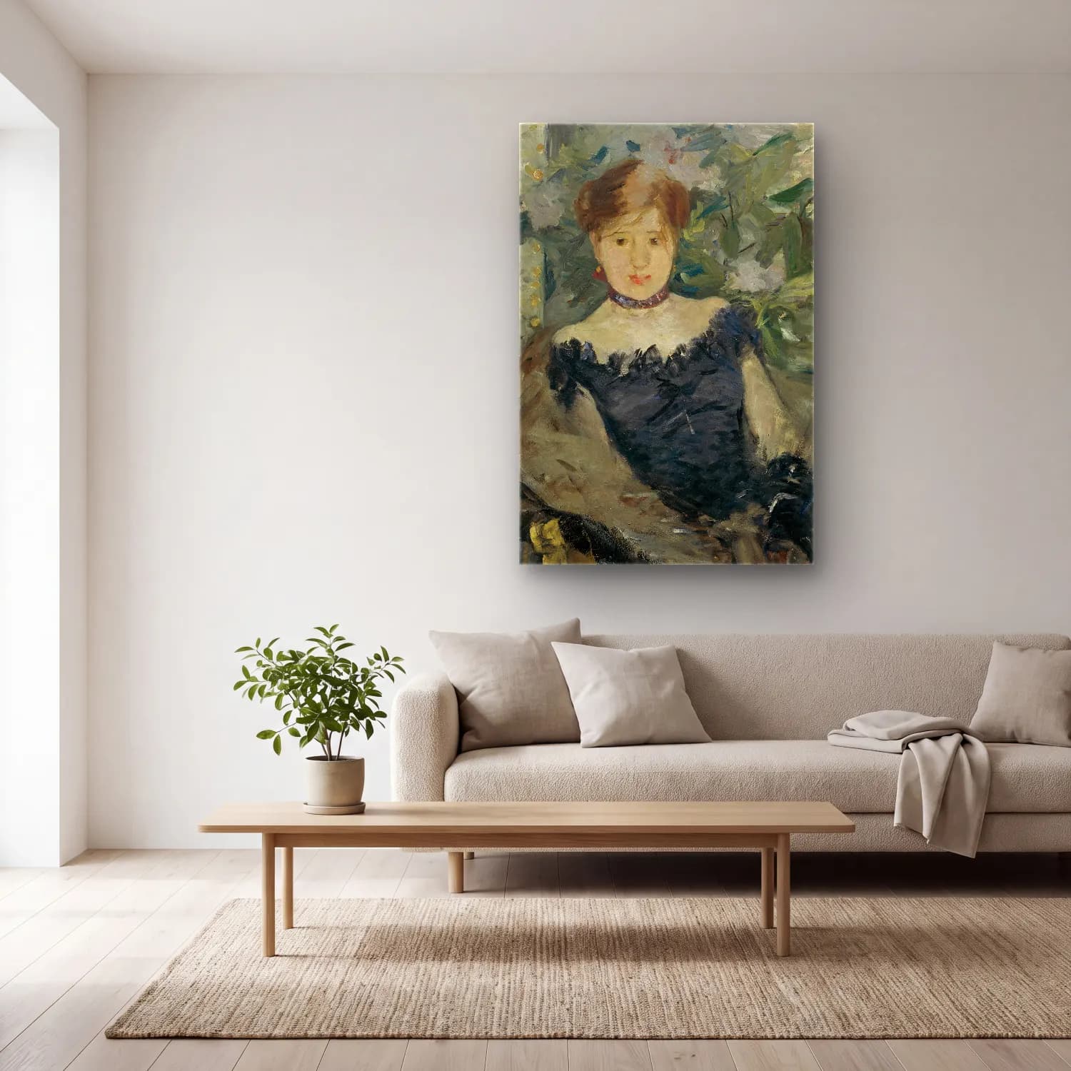 Berthe Morisot – Le Corsage Noir cam tablo — açık renk salonda