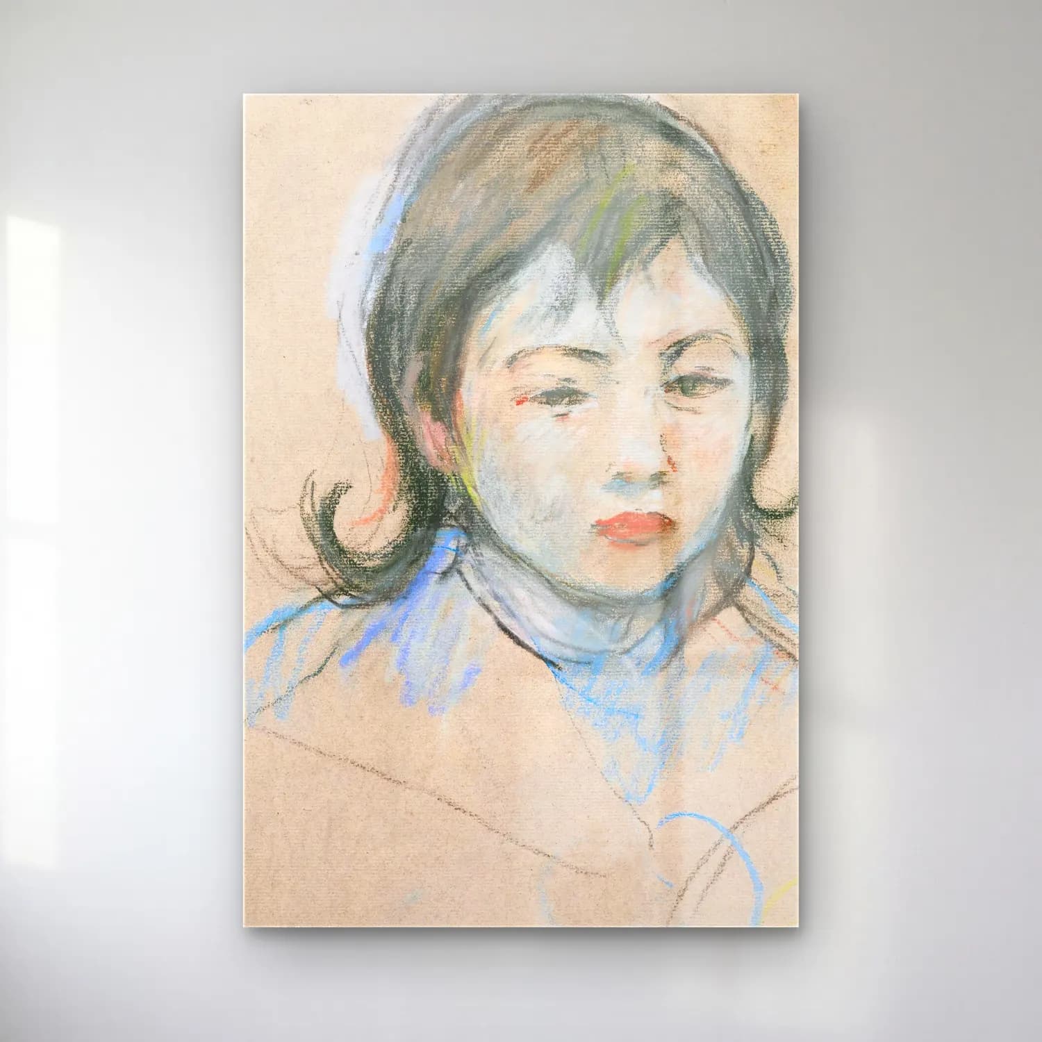 Berthe Morisot – Portrait D’enfant (Charly Thomas) cam tablo — Berthe Morisot – Portrait D’enfant (Charly Thomas) — karakalem kız çocuğu portresi