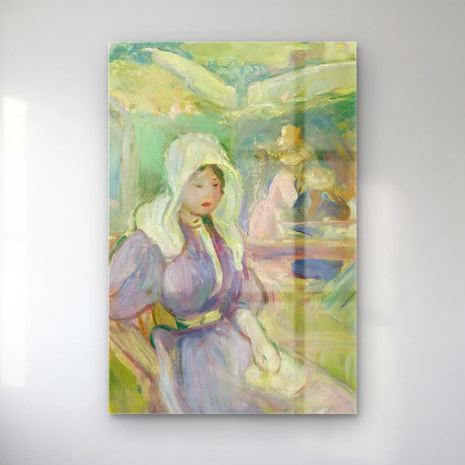 Berthe Morisot – Sur La Plage À Portrieux cam tablo — Berthe Morisot – Sur La Plage À Portrieux — empresyonist şapkalı kadın