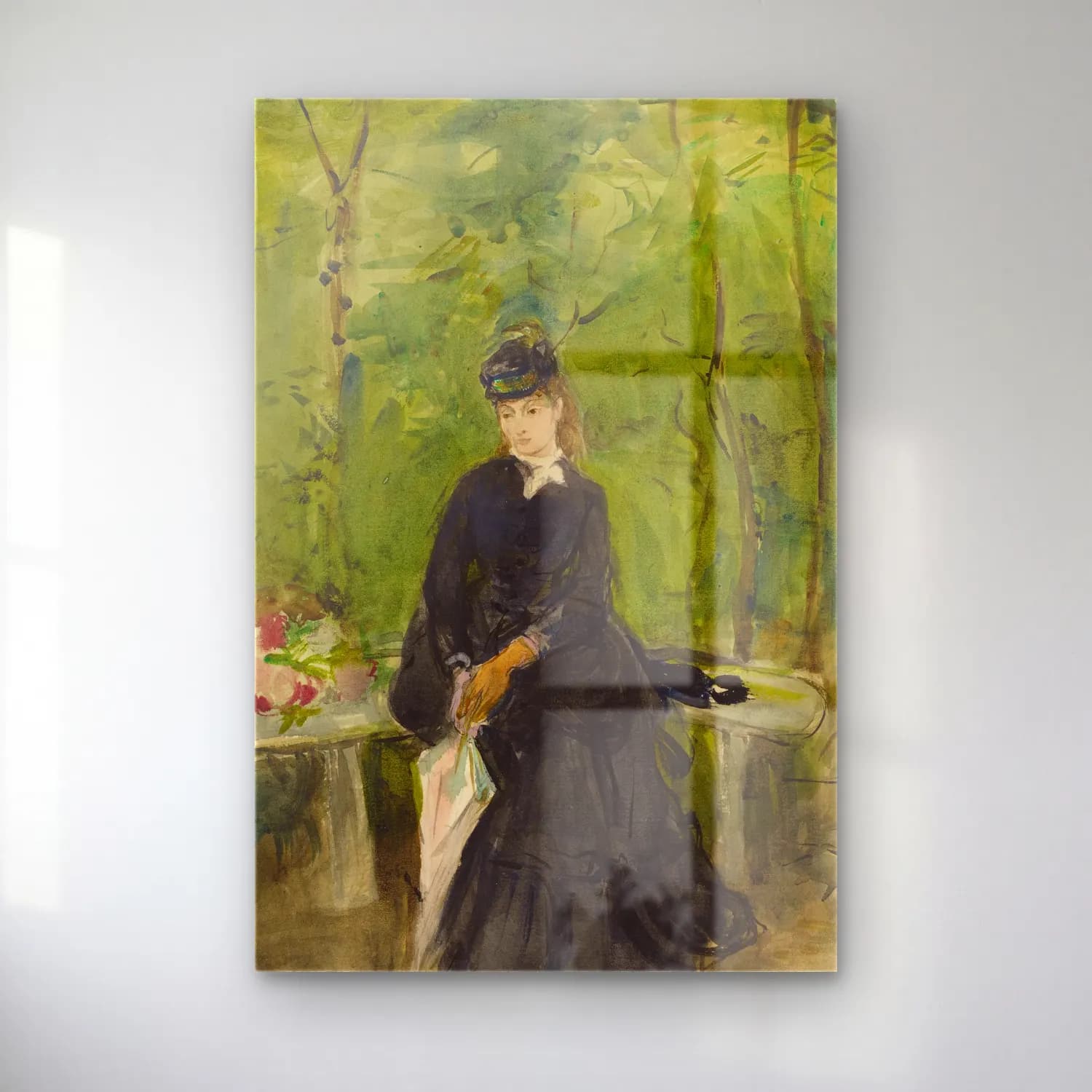 Berthe Morisot – The Artist’s Sister Edma Seated In A Park cam tablo — Berthe Morisot – The Artist’s Sister Edma Seated In A Park — suluboya şapkalı kadın