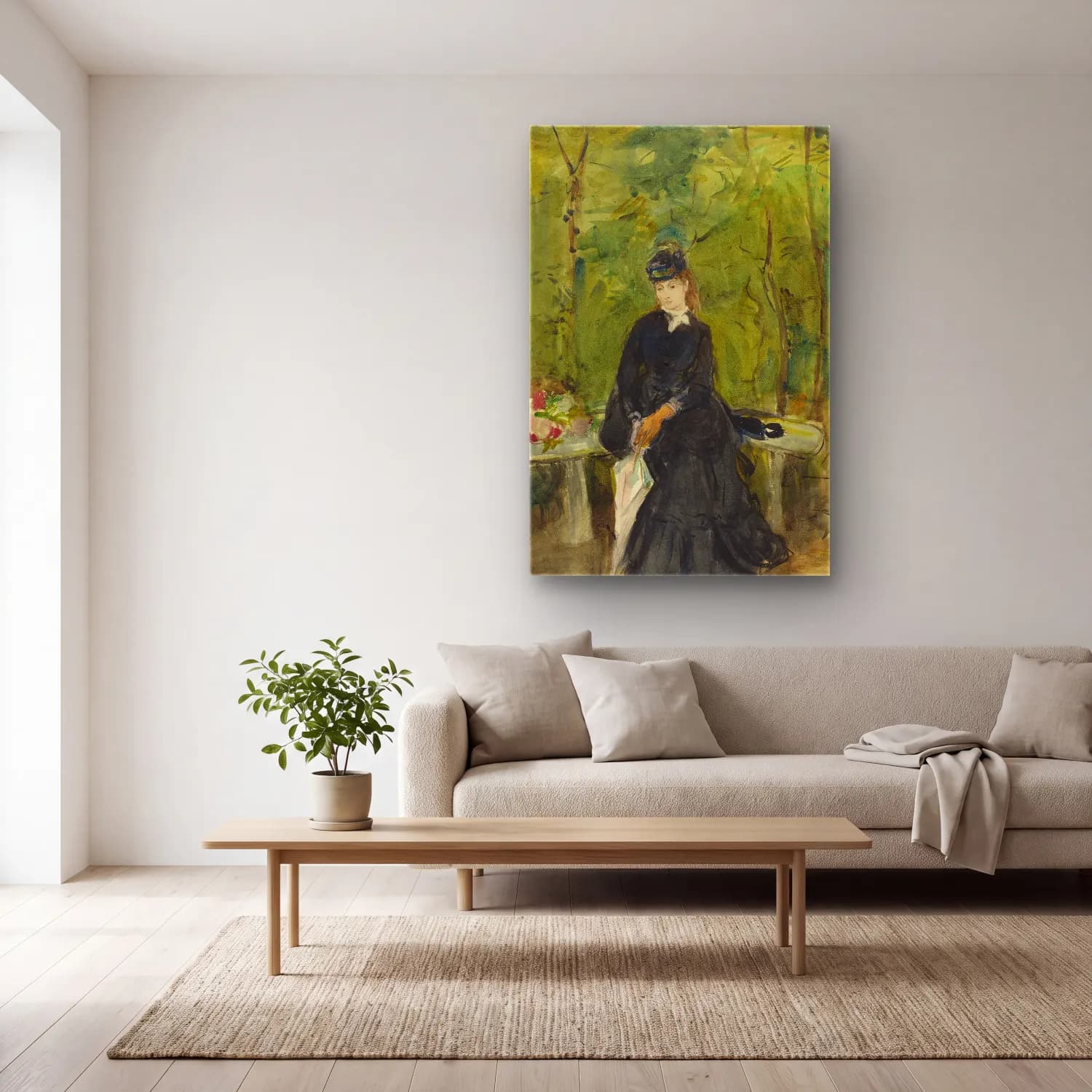 Berthe Morisot – The Artist’s Sister Edma Seated In A Park cam tablo — açık renk salonda