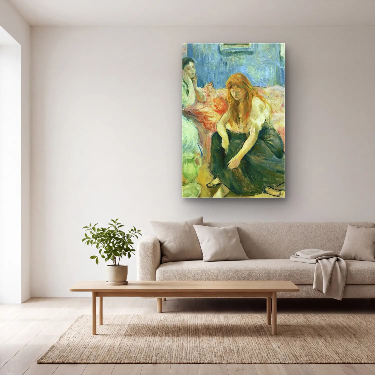 Berthe Morisot – Two Girls (circa 1894) cam tablo — açık renk salonda