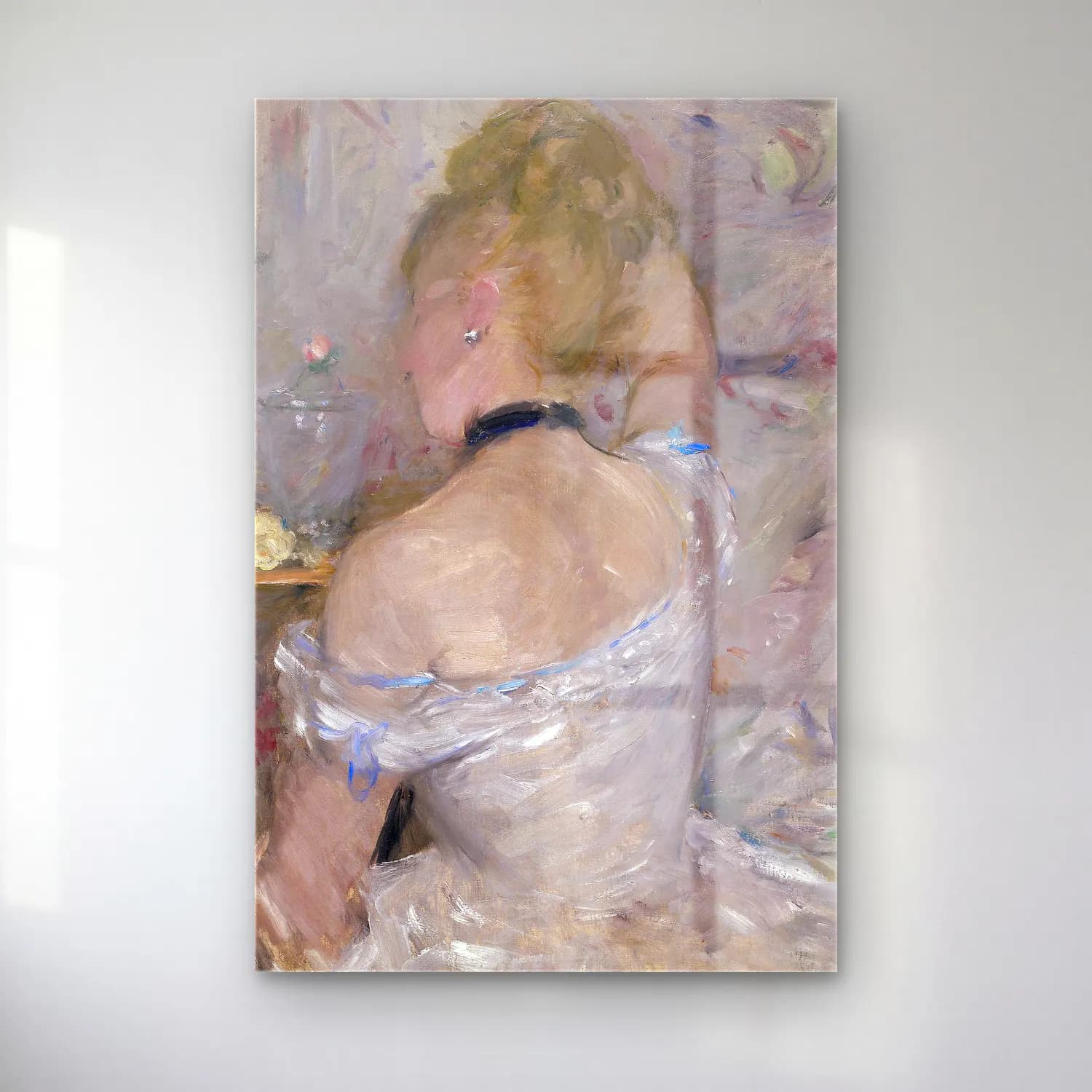 Berthe Morisot – Woman at Her Toilette cam tablo — Berthe Morisot – Woman at Her Toilette — empresyonist elbiseli kadın