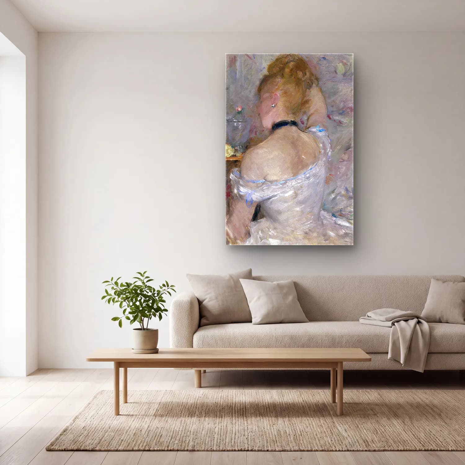 Berthe Morisot – Woman at Her Toilette cam tablo — açık renk salonda