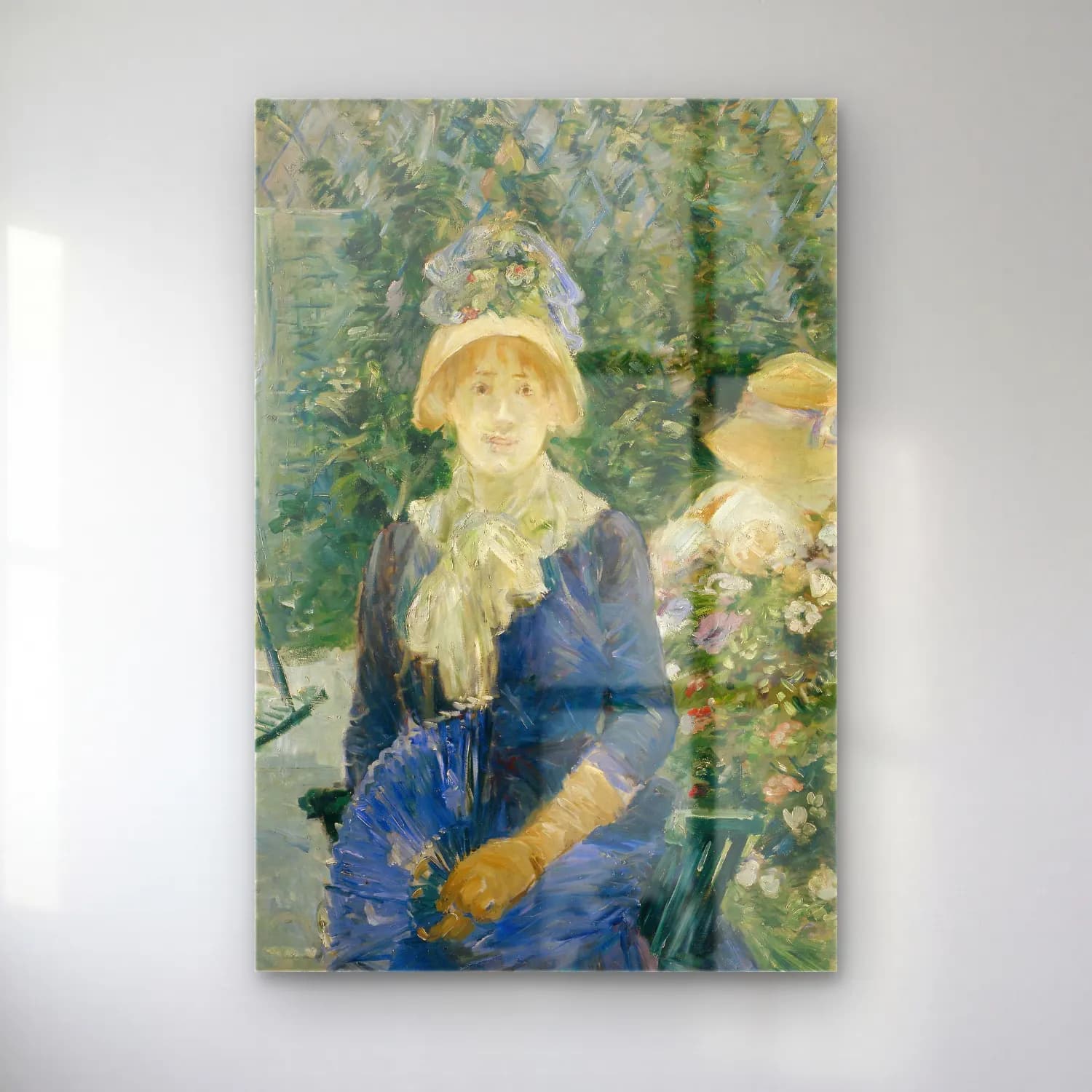 Berthe Morisot – Woman in a Garden cam tablo — Berthe Morisot – Woman in a Garden — empresyonist şapkalı kadın