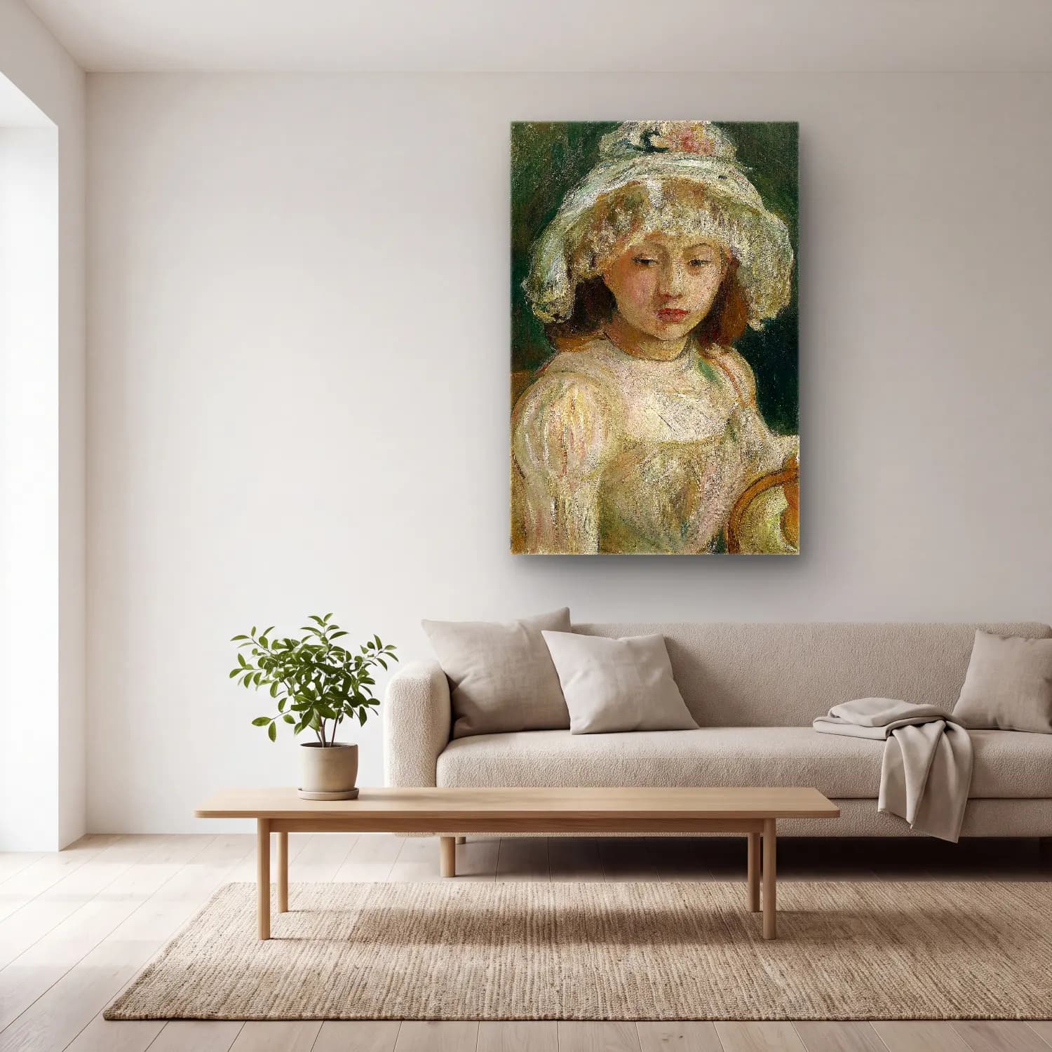 Berthe Morisot – Young Girl with Hat cam tablo — açık renk salonda