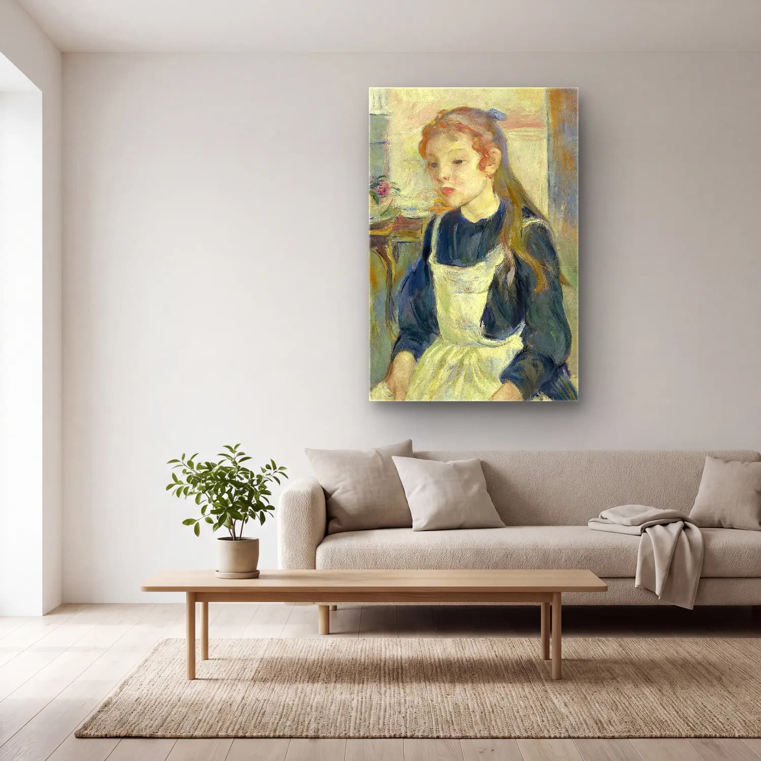 Berthe Morisot – Young Girl with an Apron cam tablo — açık renk salonda