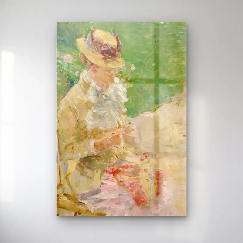 Berthe Morisot – Young Woman Knitting (ca. 1883) cam tablo — Berthe Morisot – Young Woman Knitting (ca. 1883) — empresyonist kadın portresi