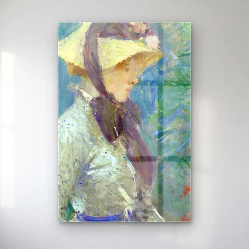 Berthe Morisot – Young Woman with a Straw Hat cam tablo — Berthe Morisot – Young Woman with a Straw Hat — empresyonist şapkalı kadın