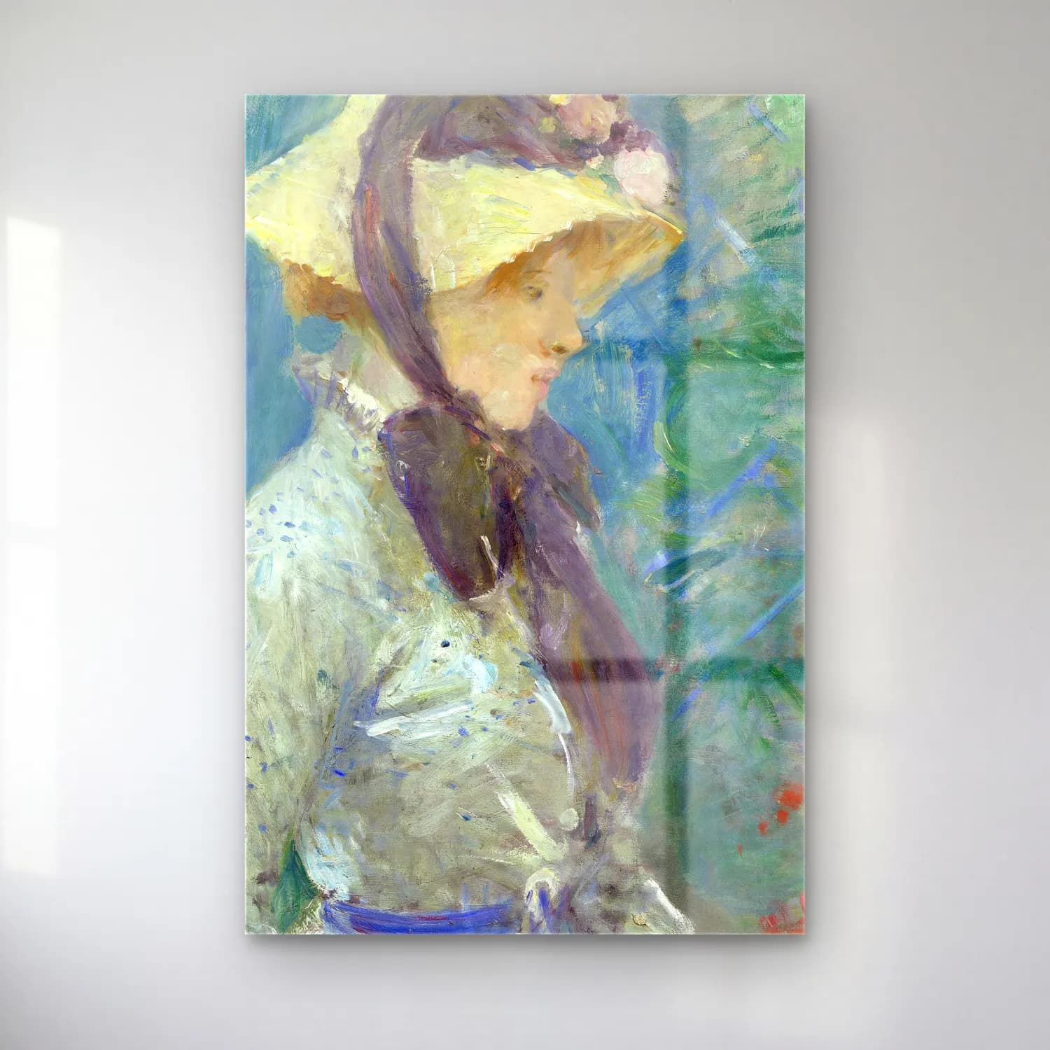 Berthe Morisot – Young Woman with a Straw Hat cam tablo — Berthe Morisot – Young Woman with a Straw Hat — empresyonist şapkalı kadın