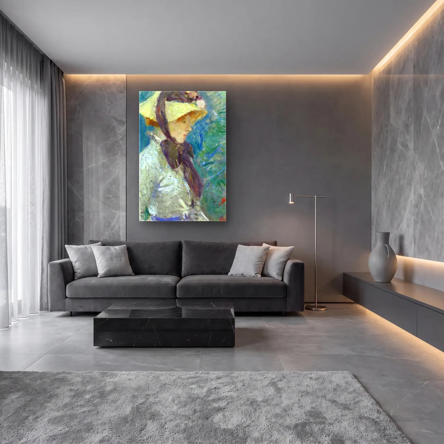 Berthe Morisot – Young Woman with a Straw Hat cam tablo — lüks salon duvarında