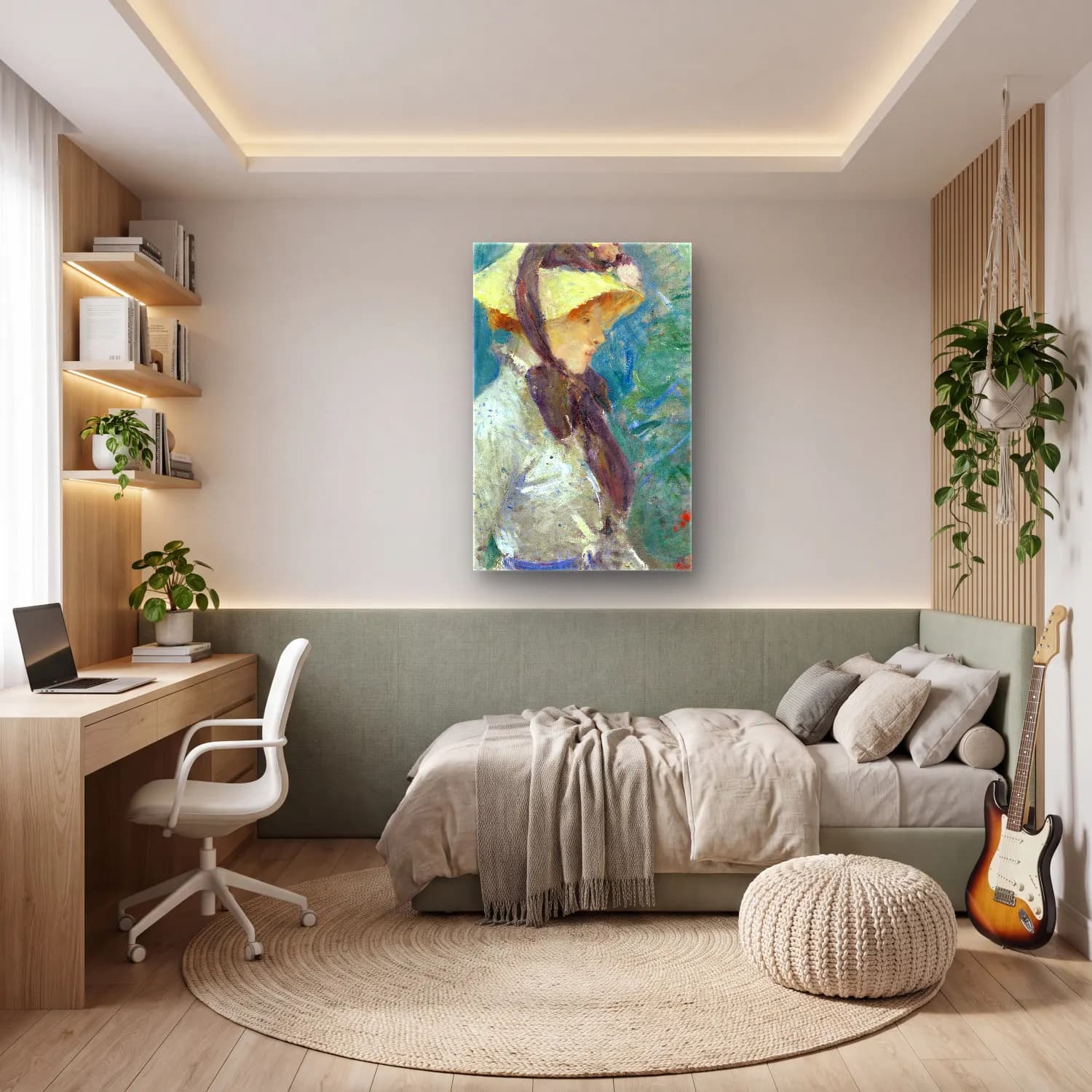 Berthe Morisot – Young Woman with a Straw Hat cam tablo — genç odasında