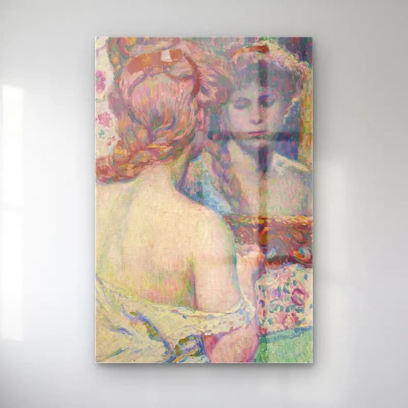 Theo van Rysselberghe – Femme au miroir cam tablo — Theo van Rysselberghe – Femme au miroir — empresyonist kadın portresi