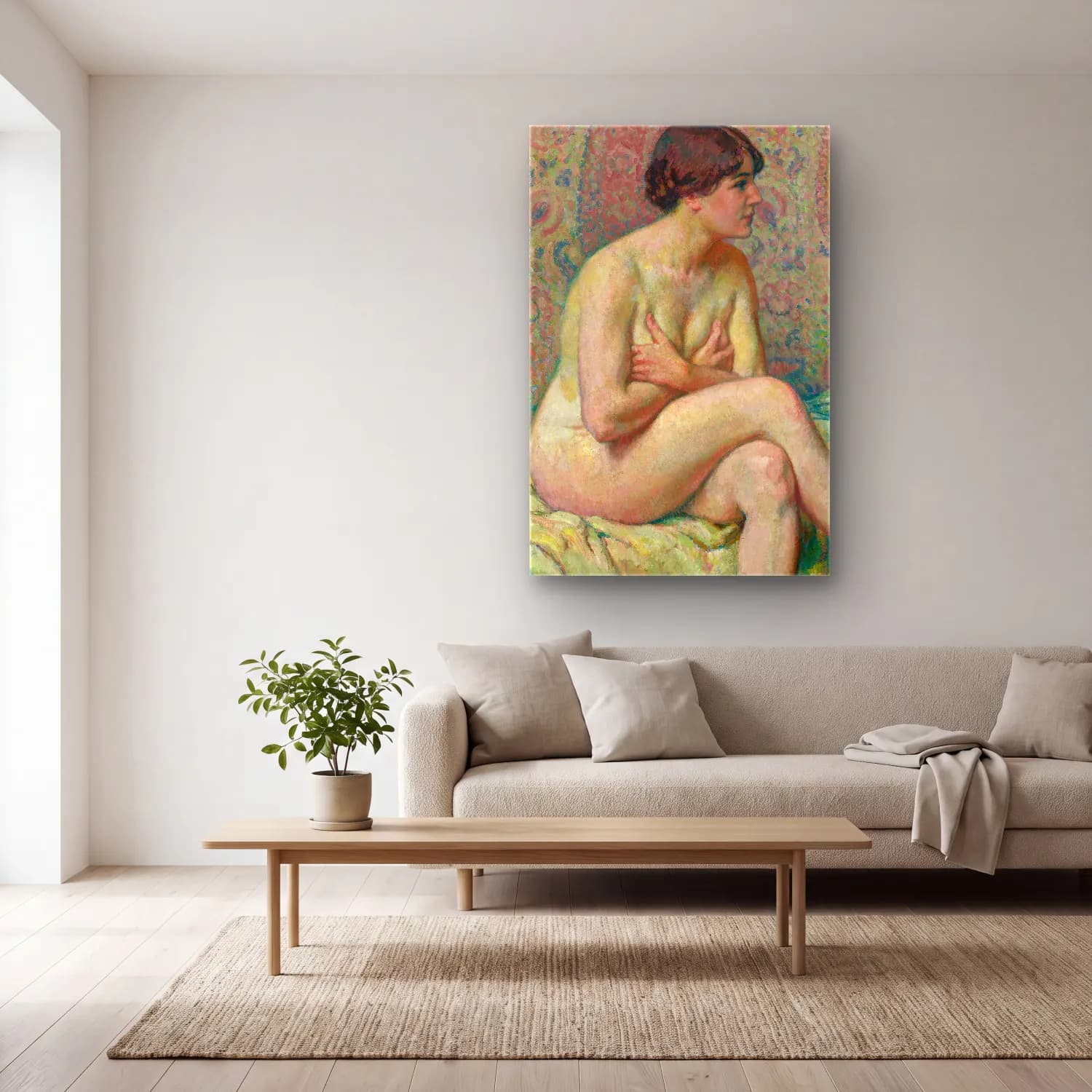 Theo van Rysselberghe – Nu Assis (Maude) cam tablo — açık renk salonda