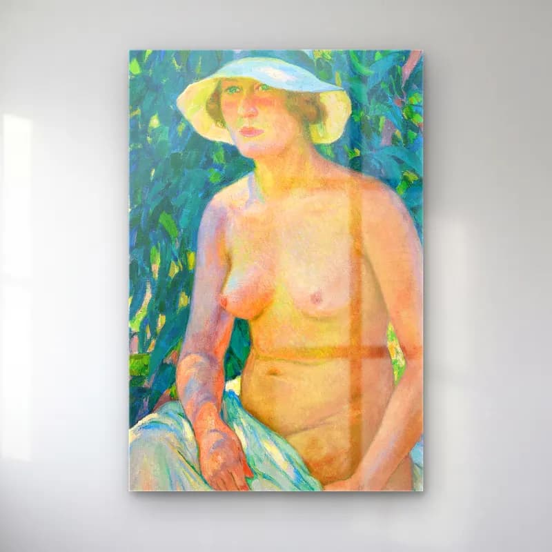 Theo van Rysselberghe – Nude with Panama cam tablo — Theo van Rysselberghe – Nude with Panama — empresyonist figür çalışması