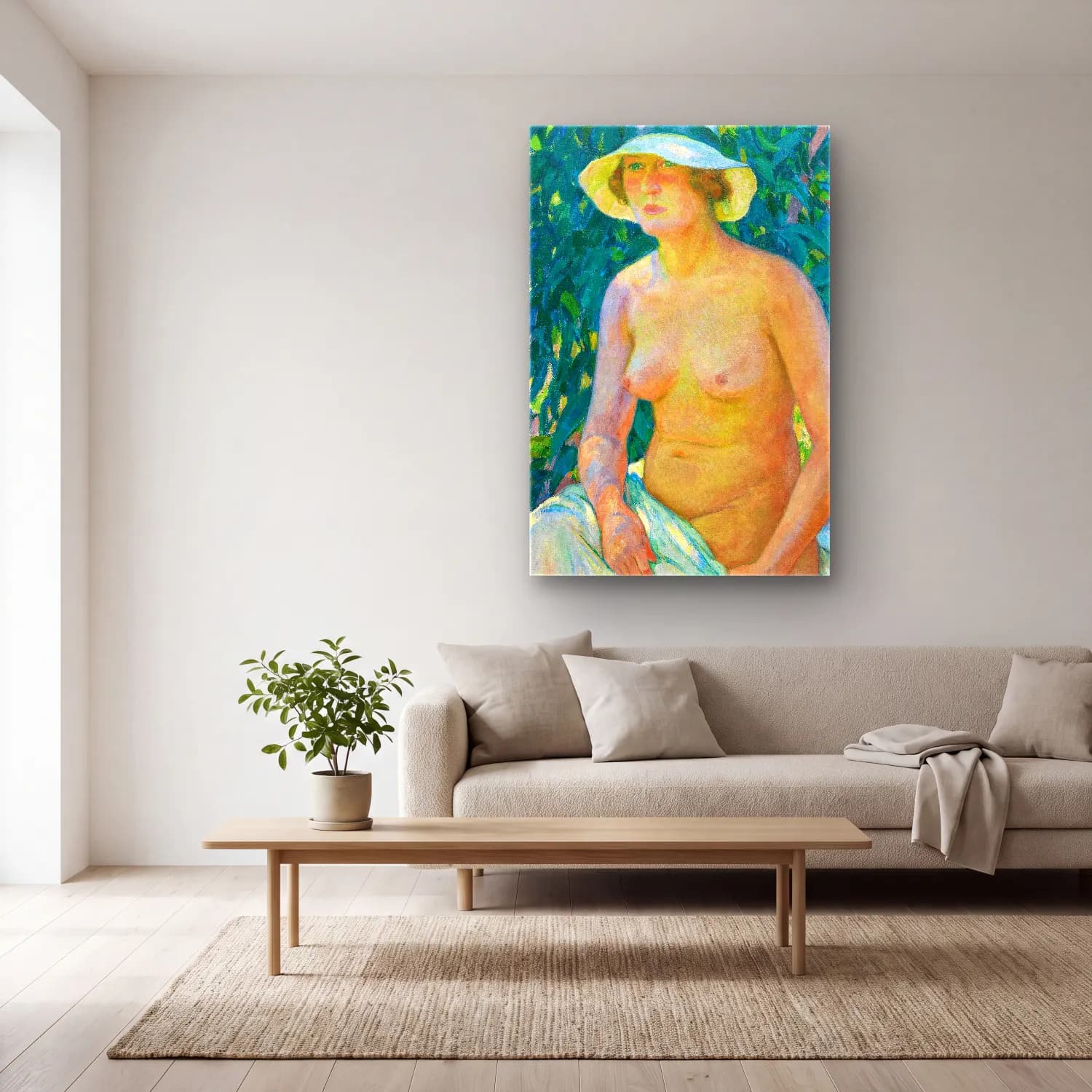 Theo van Rysselberghe – Nude with Panama cam tablo — açık renk salonda