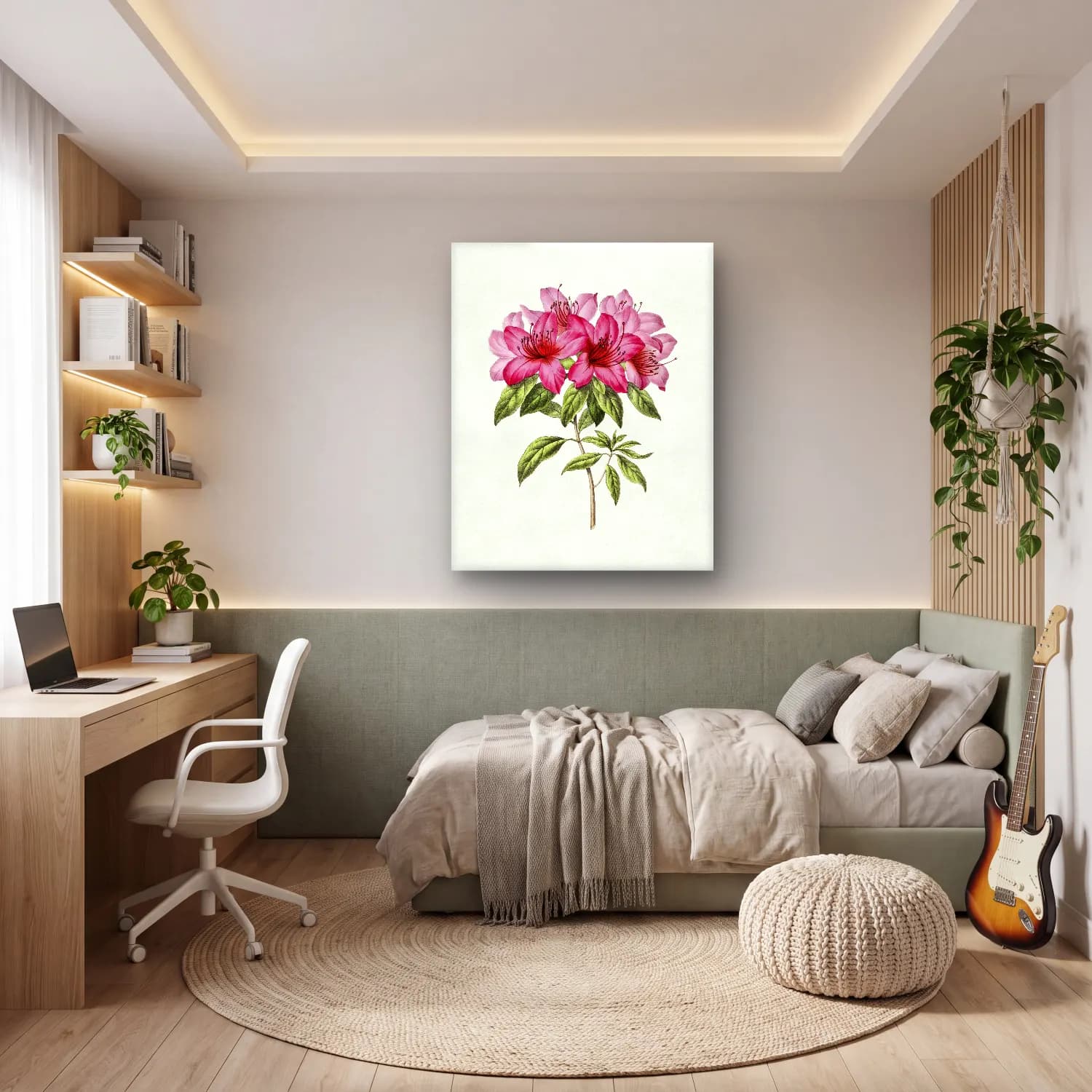 Botanik İllüstrasyon Pembe Şakayıklar No. 12 cam tablo — genç odasında