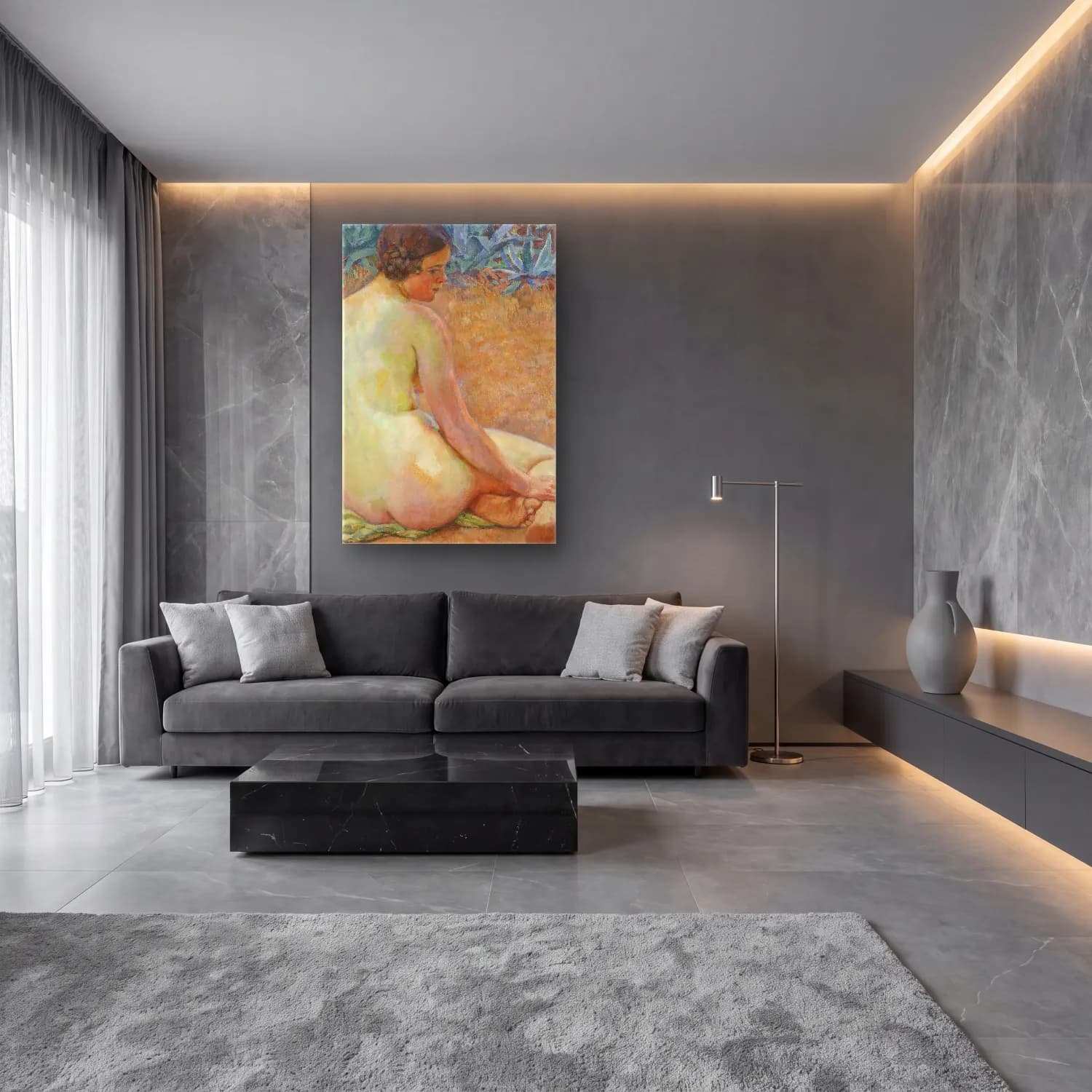 Theo van Rysselberghe – Nude with agave (Nu aux agave) cam tablo — lüks salon duvarında