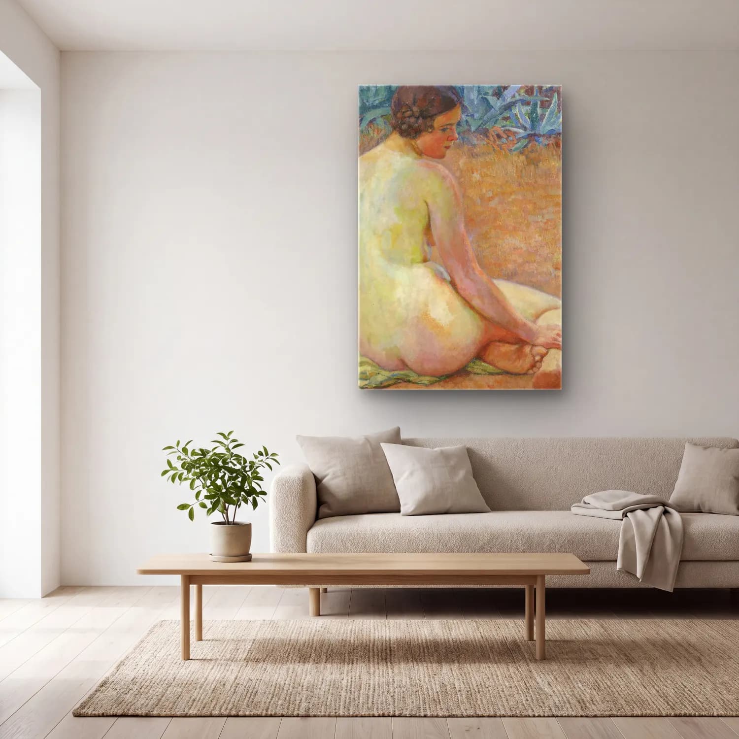 Theo van Rysselberghe – Nude with agave (Nu aux agave) cam tablo — açık renk salonda