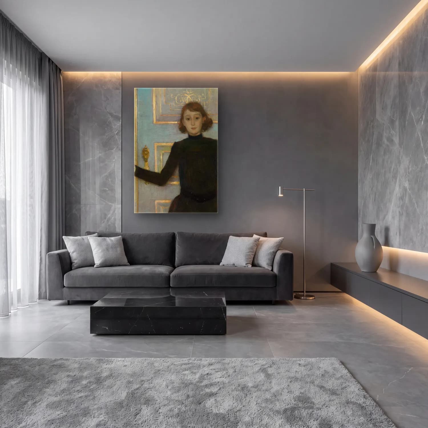 Theo van Rysselberghe – Portrait of Marguerite van Mons cam tablo — lüks salon duvarında