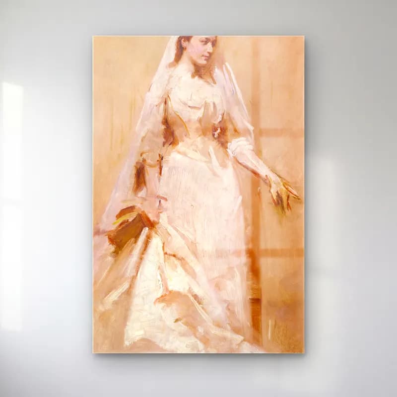Abbott Handerson Thayer – A Bride (ca. 1895) cam tablo — Abbott Handerson Thayer – A Bride (ca. 1895) — empresyonist elbiseli kadın