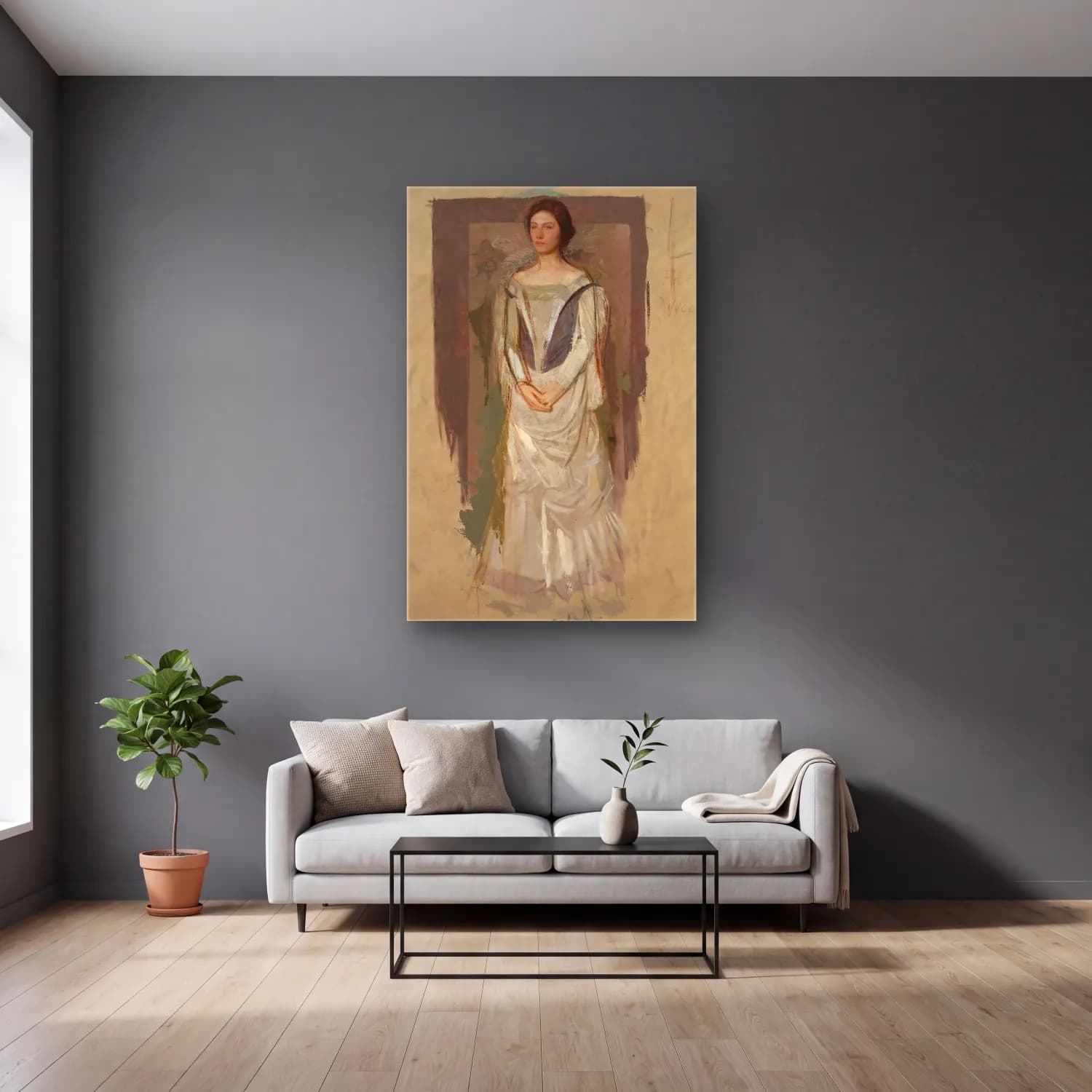 Abbott Handerson Thayer – Standing Woman cam tablo — gri duvarlı salonda