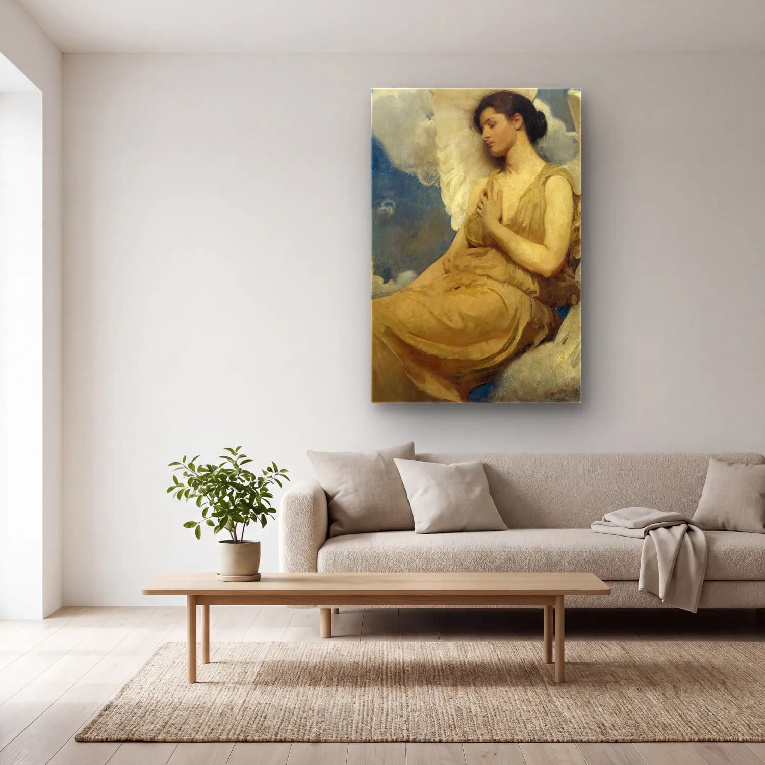 Abbott Handerson Thayer – Winged Figure cam tablo — açık renk salonda
