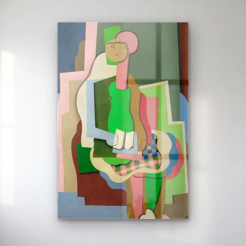 Georges Valmier – Jeune fille assise (Portrait de la fille de l’artiste) – Yeşil Tonlar cam tablo — Georges Valmier – Jeune fille assise (Portrait de la fille de l’artiste) – Yeşil Tonlar — modern soyut soyut formlar