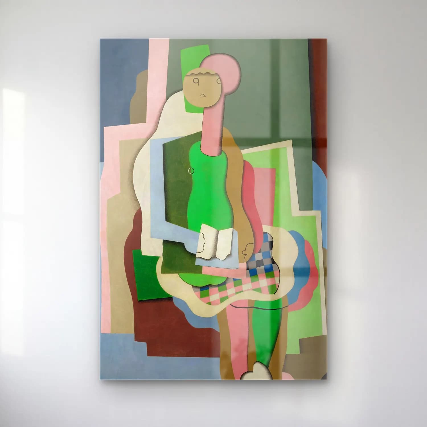 Georges Valmier – Jeune fille assise (Portrait de la fille de l’artiste) – Yeşil Tonlar cam tablo — Georges Valmier – Jeune fille assise (Portrait de la fille de l’artiste) – Yeşil Tonlar — modern soyut soyut formlar