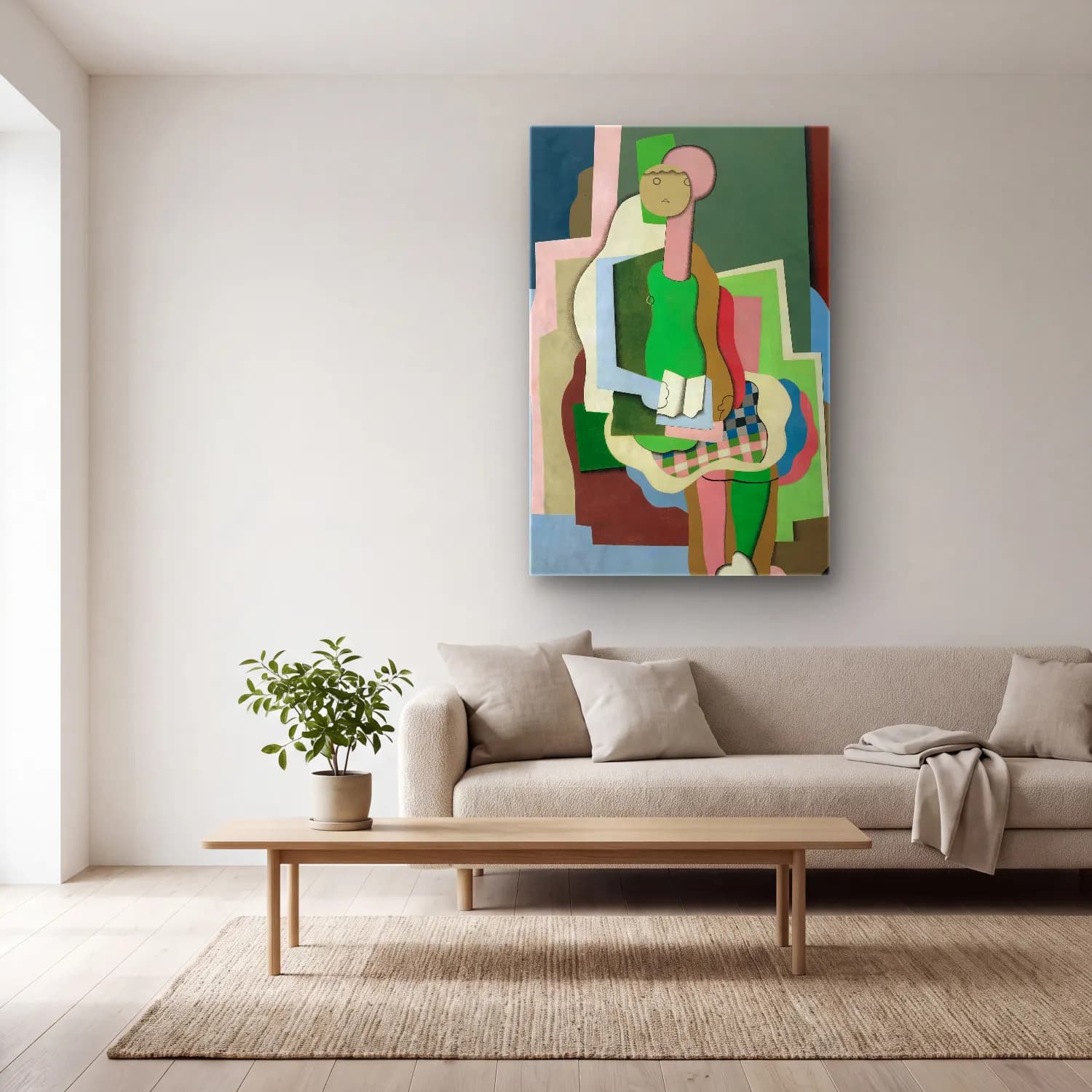 Georges Valmier – Jeune fille assise (Portrait de la fille de l’artiste) – Yeşil Tonlar cam tablo — açık renk salonda
