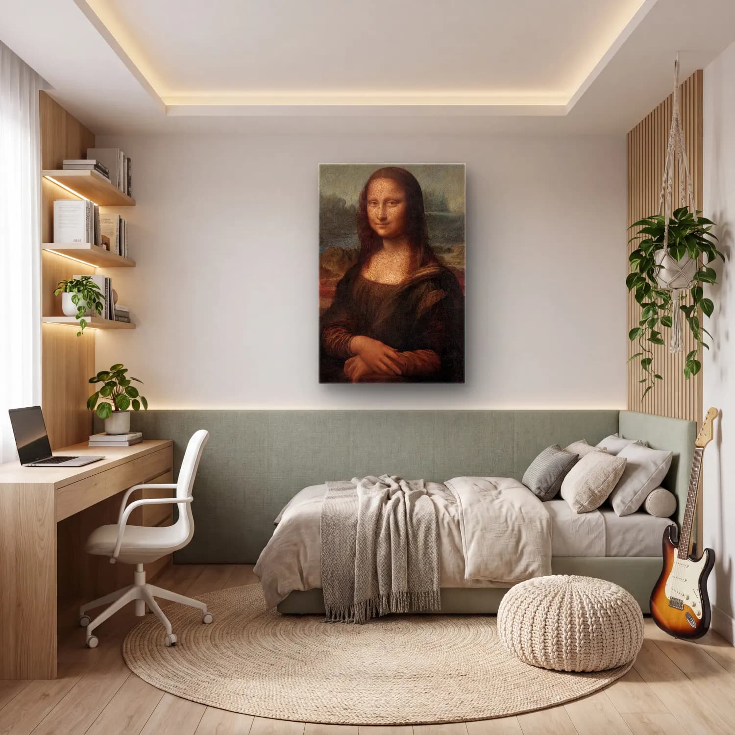 Leonardo da Vinci – Kadın Portresi – Kırmızı Tonlar cam tablo — genç odasında