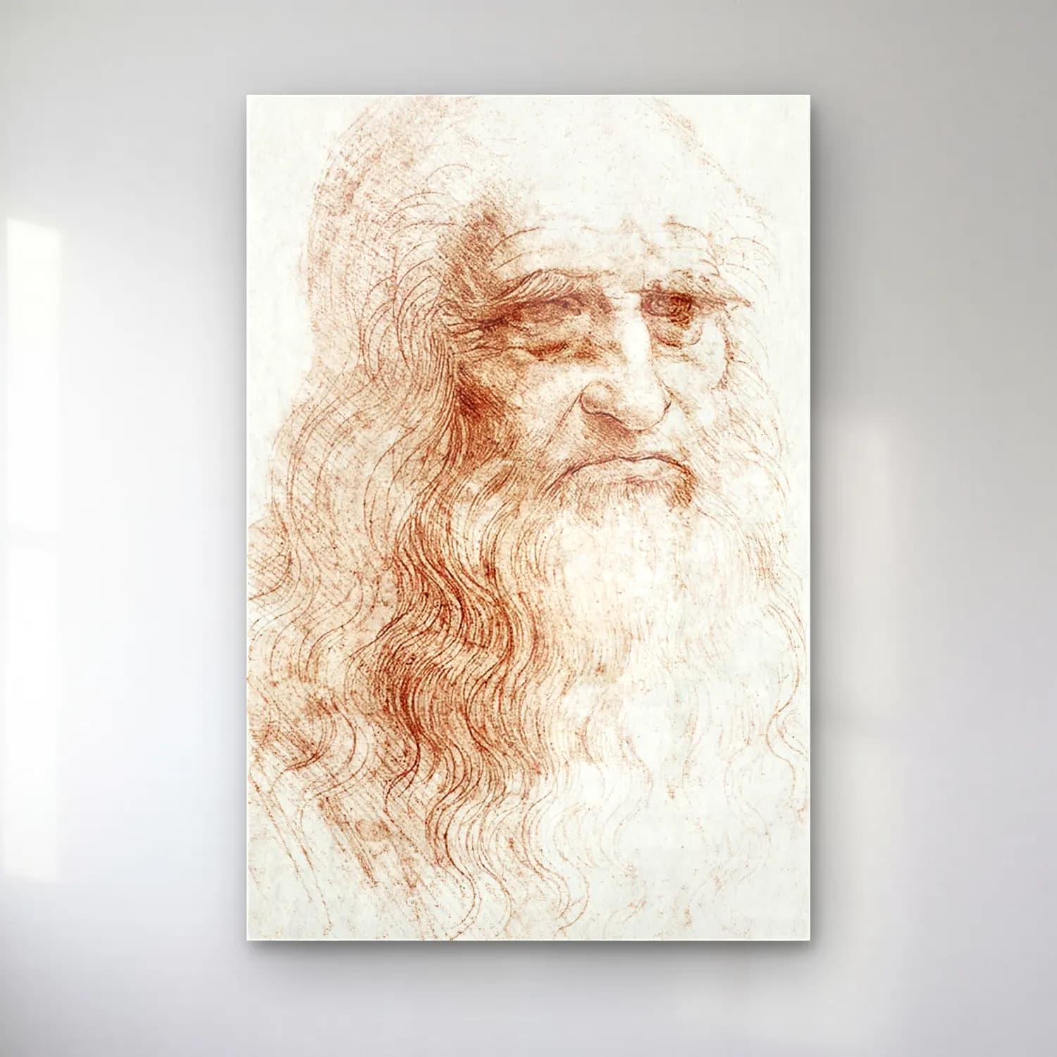Leonardo da Vinci – Erkek Portresi – Kırmızı Tonlar cam tablo — Leonardo da Vinci – Erkek Portresi – Kırmızı Tonlar — karakalem erkek portresi