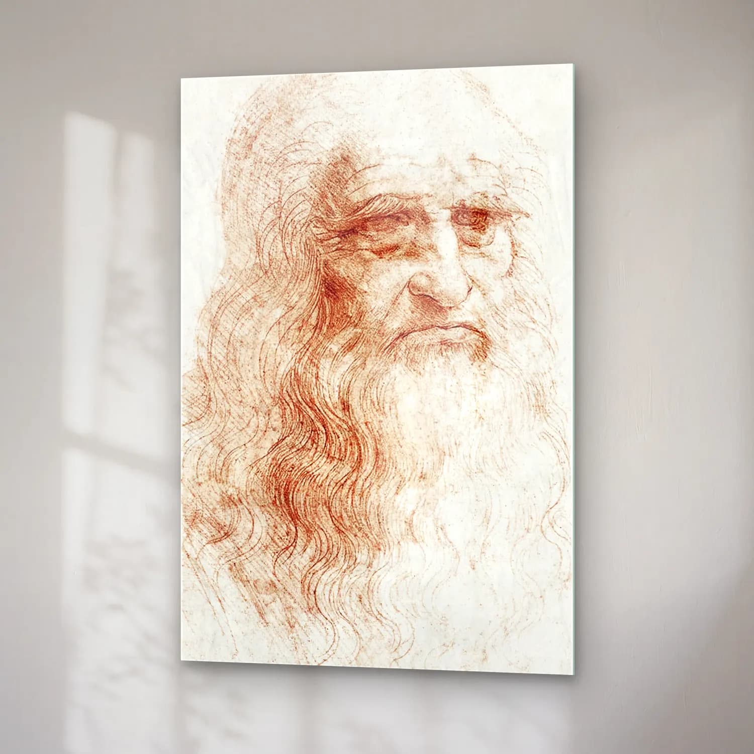 Leonardo da Vinci – Erkek Portresi – Kırmızı Tonlar cam tablo — sağ açıdan görünüm