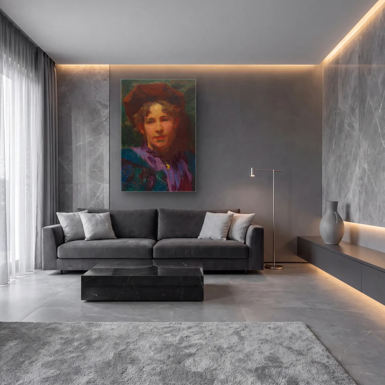 Robert William Vonnoh – Bessie Potter Vonnoh – Pastel Tonlar cam tablo — lüks salon duvarında