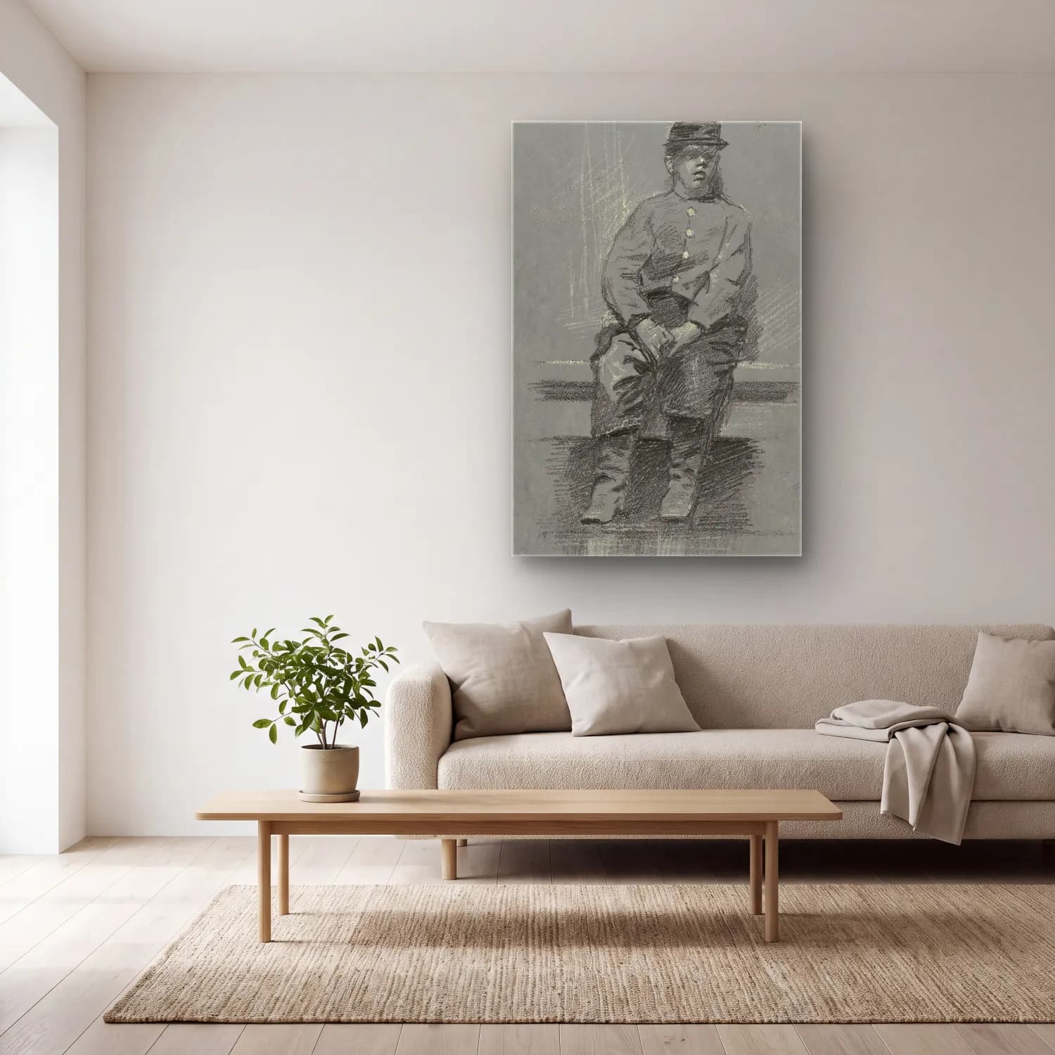 Robert William Vonnoh – The Cadet (late 19th century) – Pastel Tonlar cam tablo — açık renk salonda