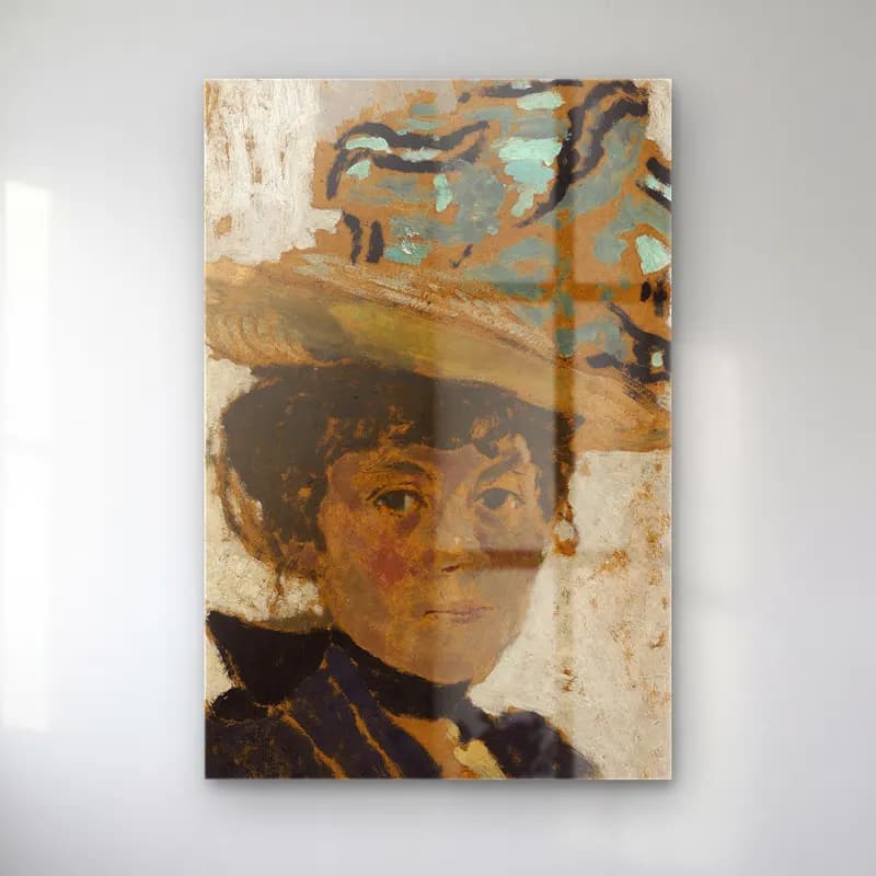 Édouard Vuillard – Şapkalı Kadın – Bej Tonlar cam tablo — Édouard Vuillard – Şapkalı Kadın – Bej Tonlar — empresyonist şapkalı kadın