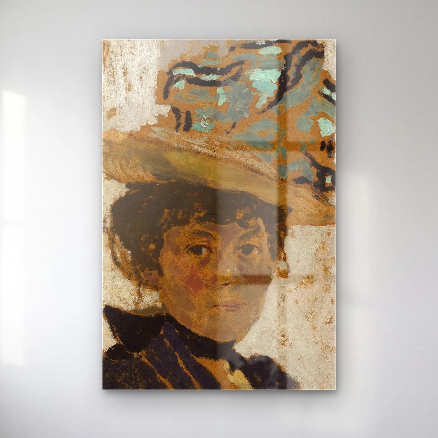 Édouard Vuillard – Şapkalı Kadın – Bej Tonlar cam tablo — Édouard Vuillard – Şapkalı Kadın – Bej Tonlar — empresyonist şapkalı kadın