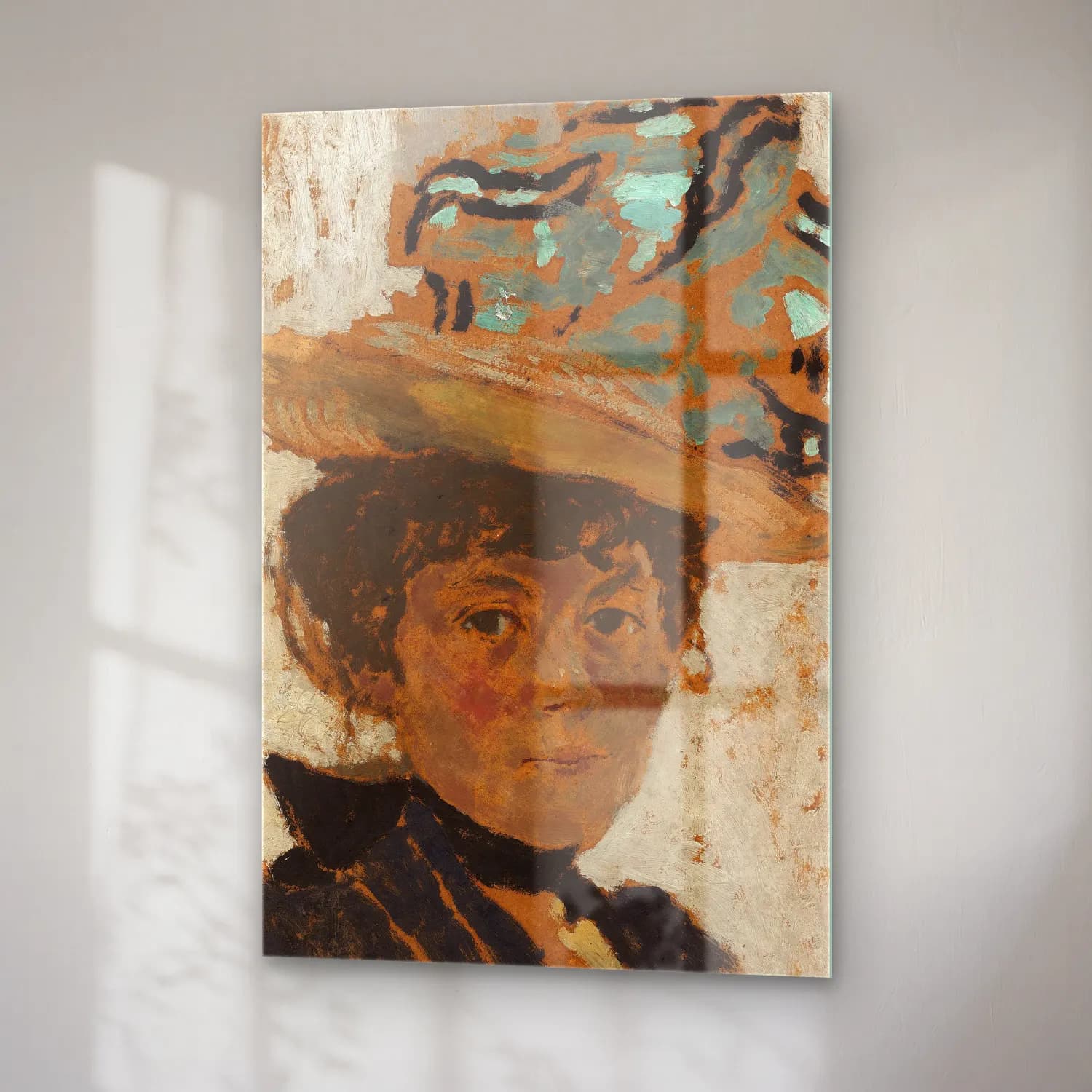 Édouard Vuillard – Şapkalı Kadın – Bej Tonlar cam tablo — sağ açıdan görünüm